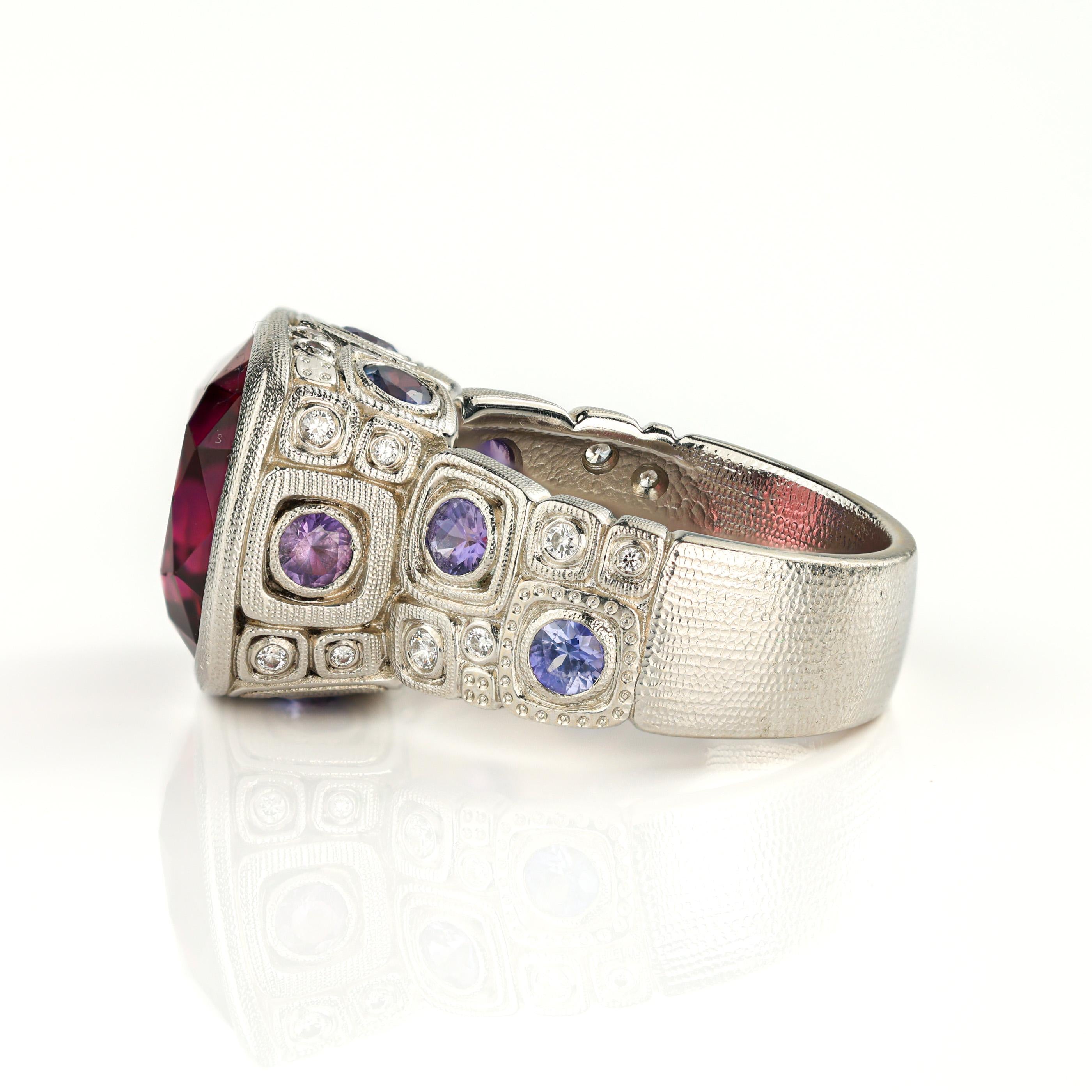 Alex Sepkus 'Windows' Platinum Bi-Color Tourmaline, Sapphire and Diamond Ring