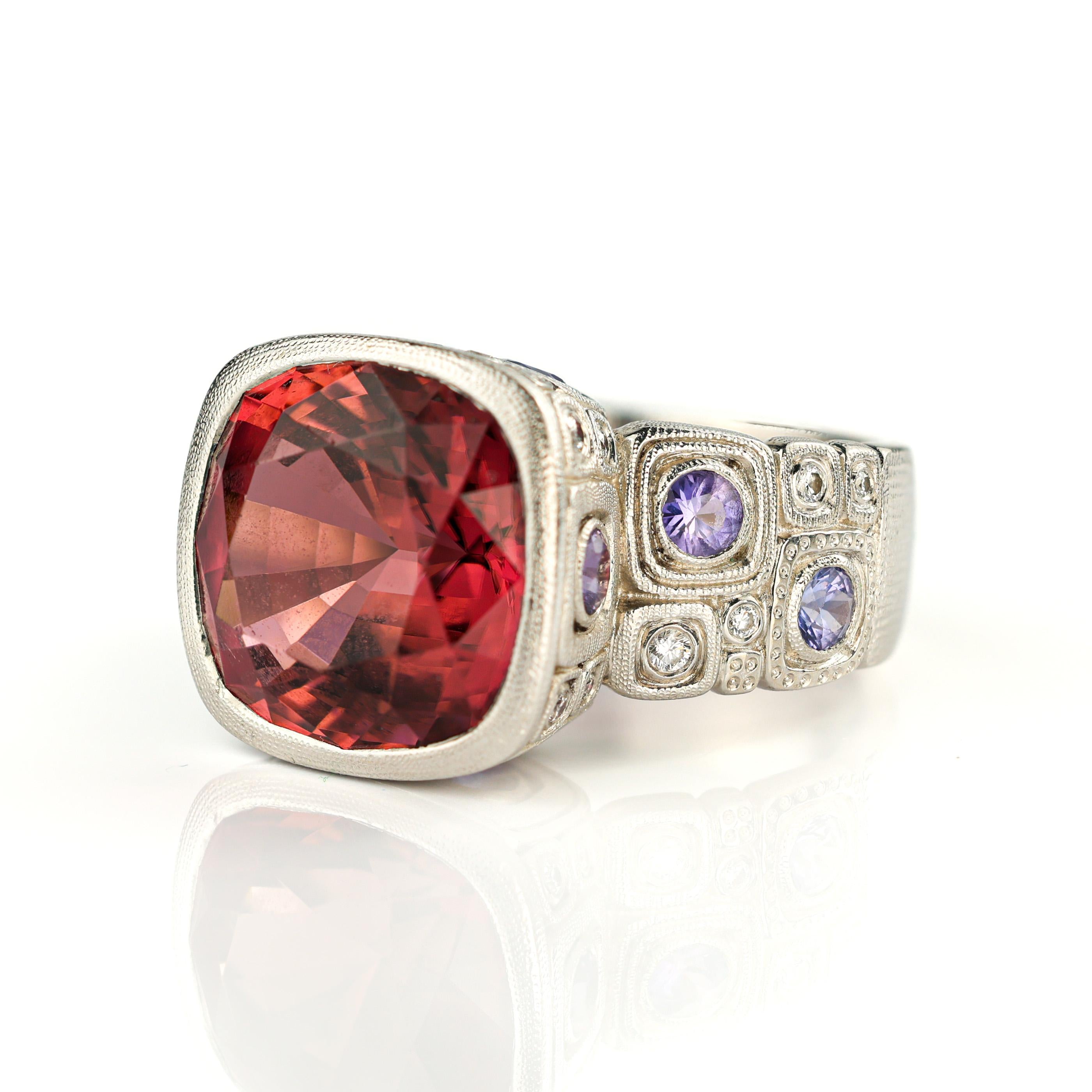 Alex Sepkus 'Windows' Platinum Bi-Color Tourmaline, Sapphire and Diamond Ring