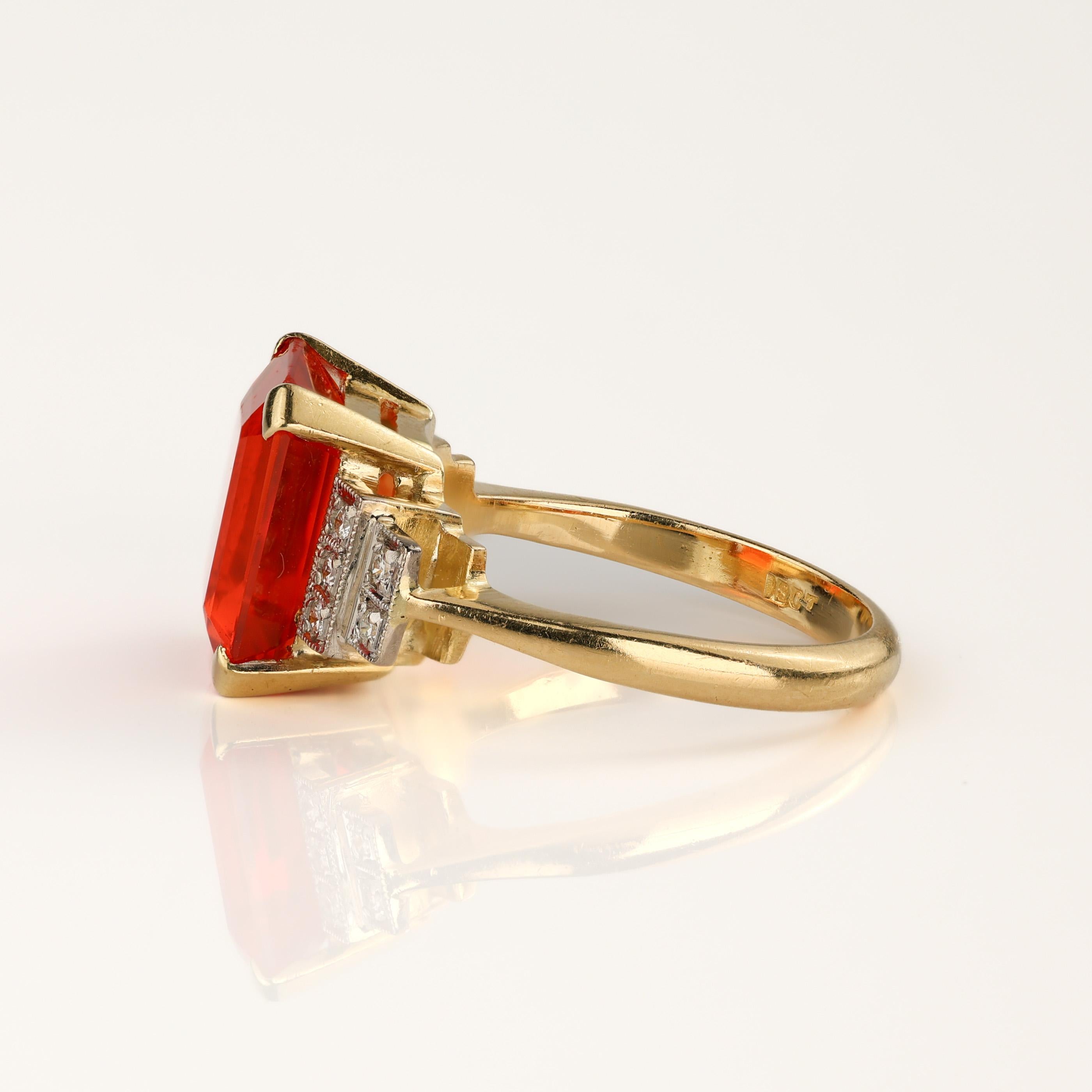 Art Deco Style 18K Fire Opal and Diamond Ring
