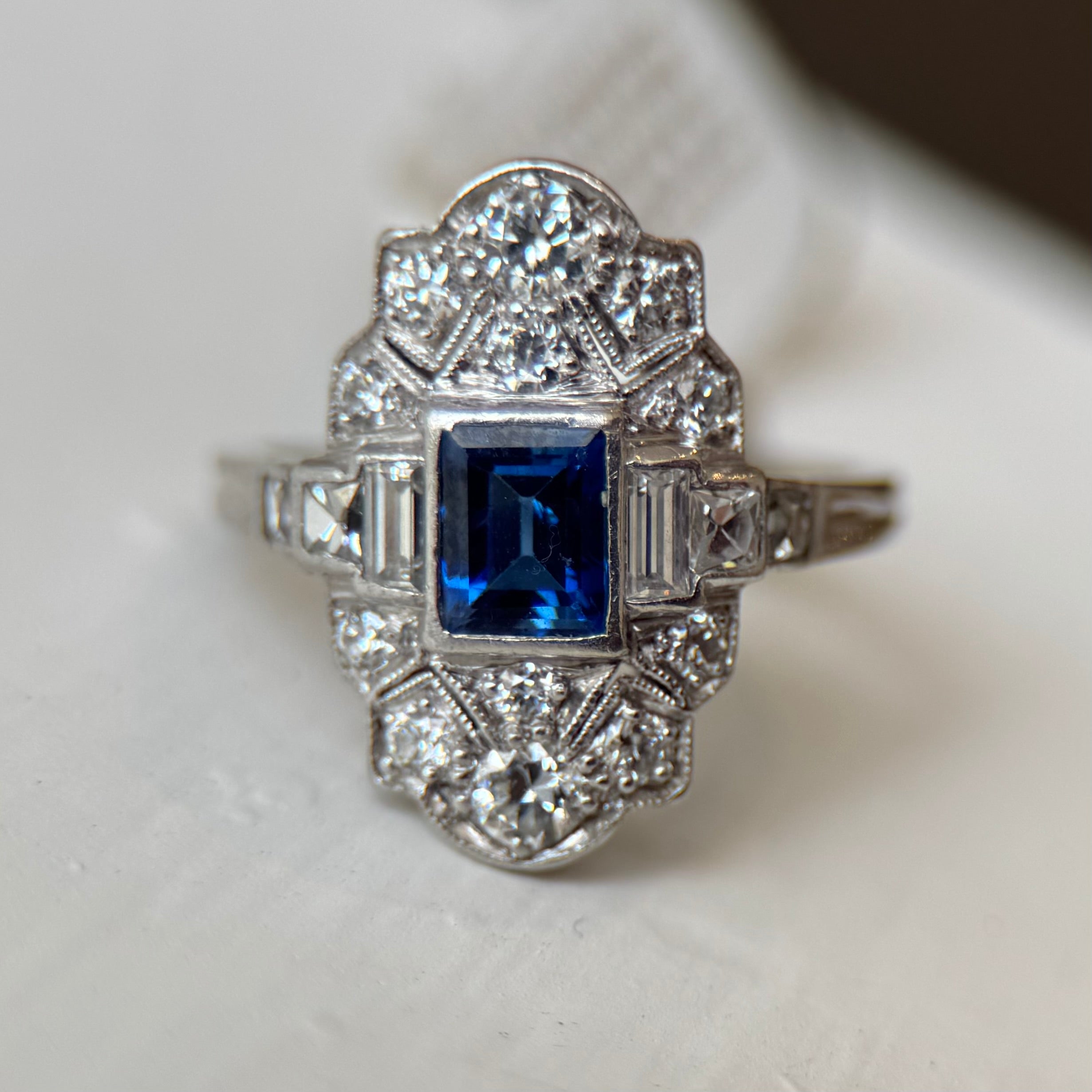 Platinum Art Deco Sapphire & Diamond Ring