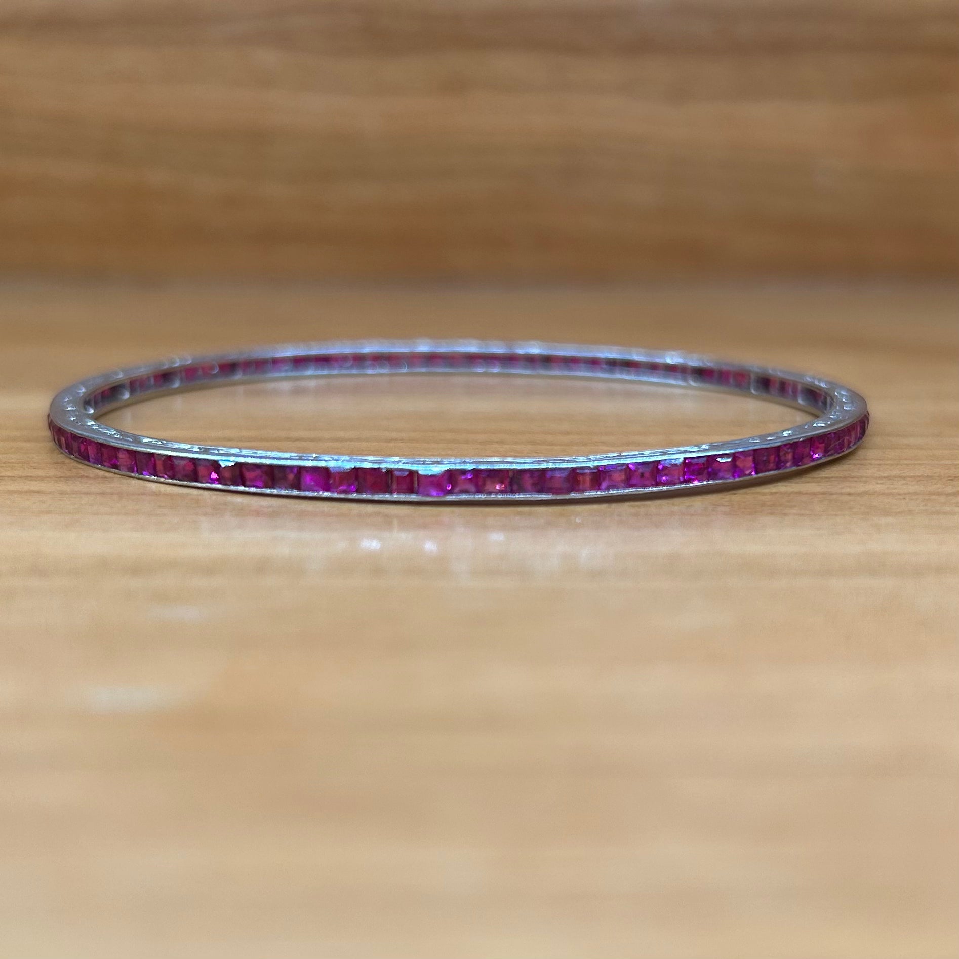 French Platinum Carré Cut Burma Ruby Bangle