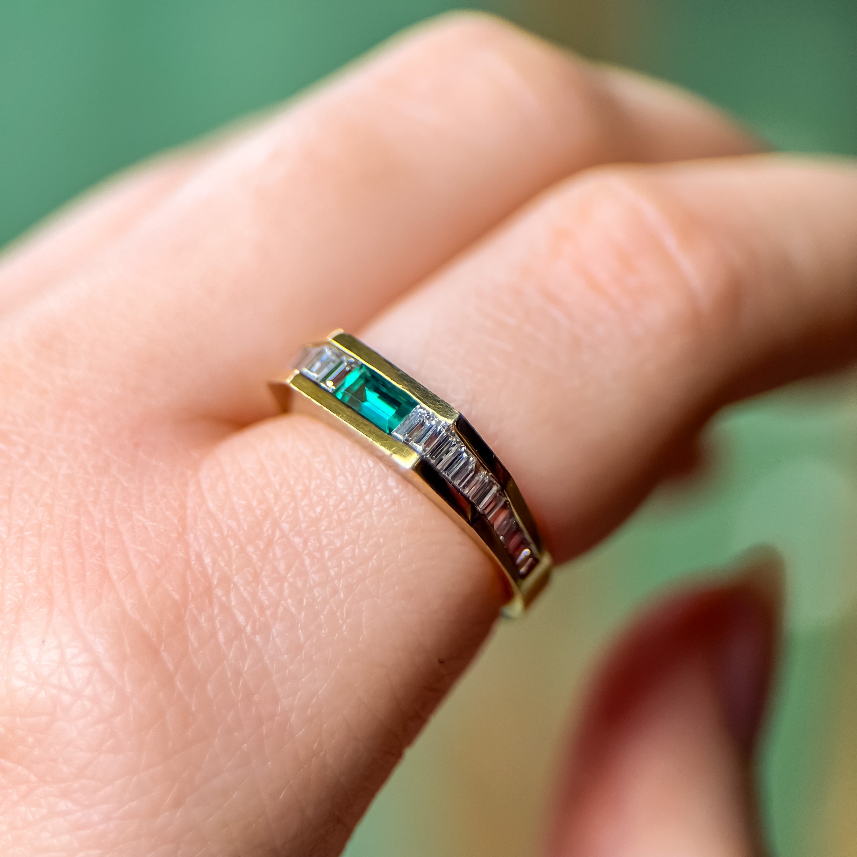 Vintage Channel Set Emerald & Diamond Ring