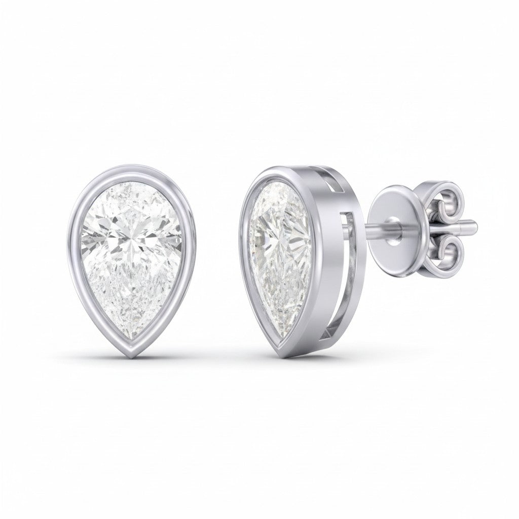 Bezel Pear Shape Lab Diamond Stud Earrings