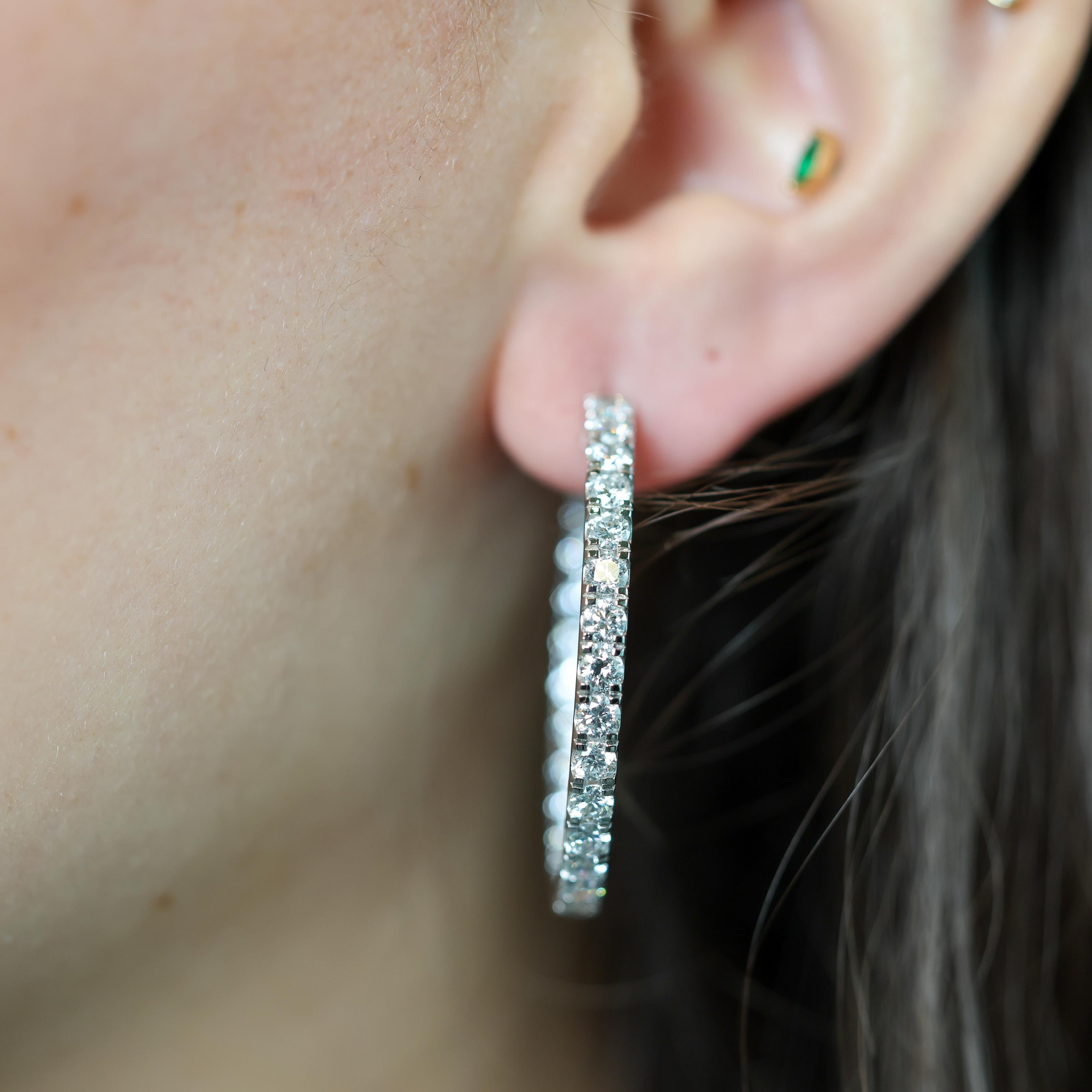 5 CT LG Diamond Inside Out Hoops 14K White Gold