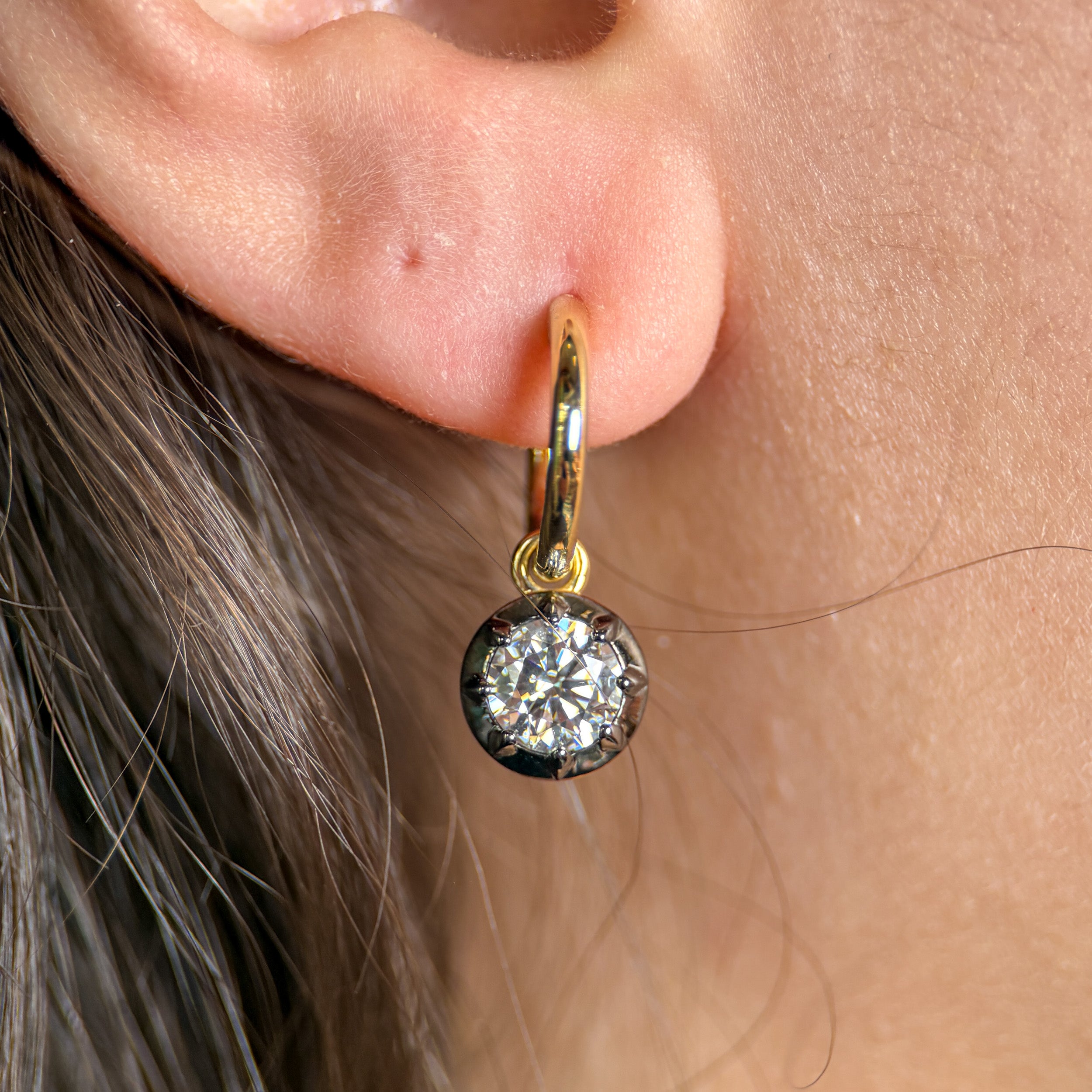 Georgian-Inspired Round Lab Ground Diamond Charm Hoops
