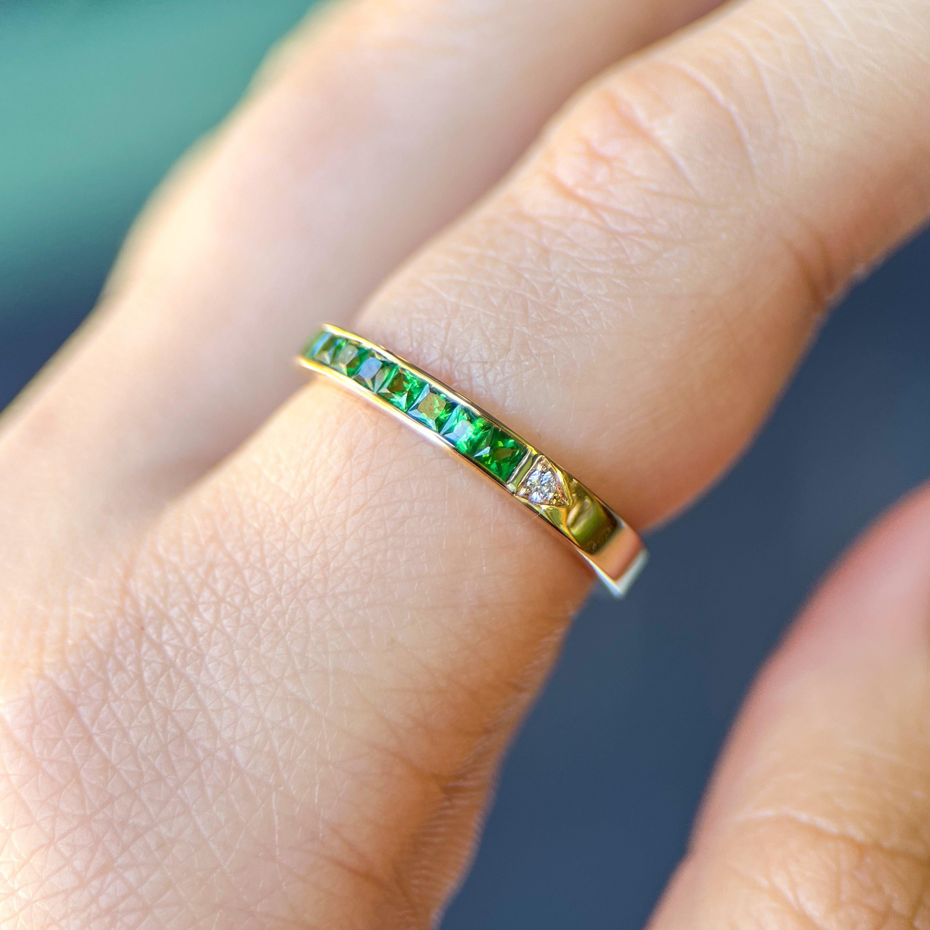 French Cut Gemstone & Diamond Half Eternity Bands