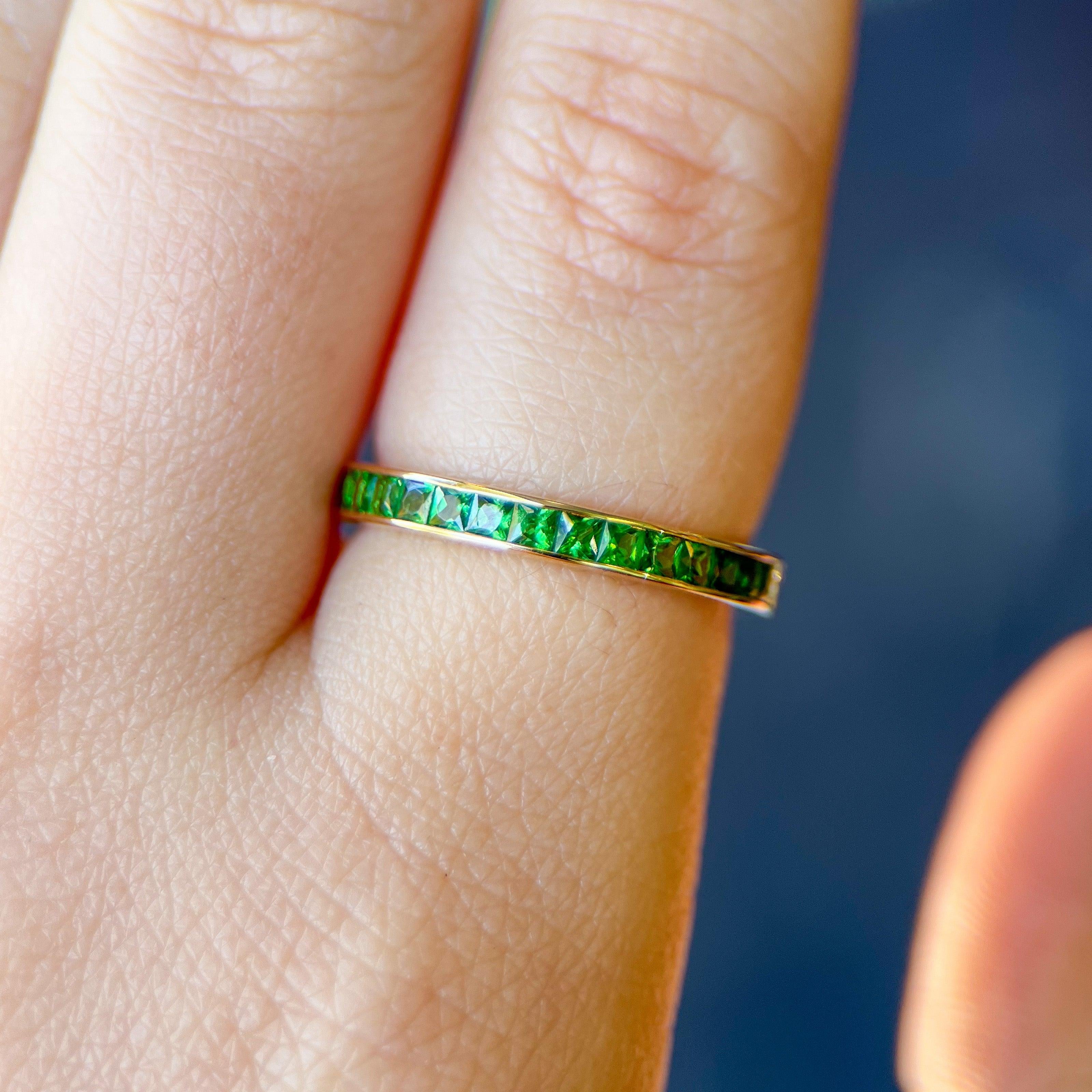 French Cut Gemstone & Diamond Half Eternity Bands