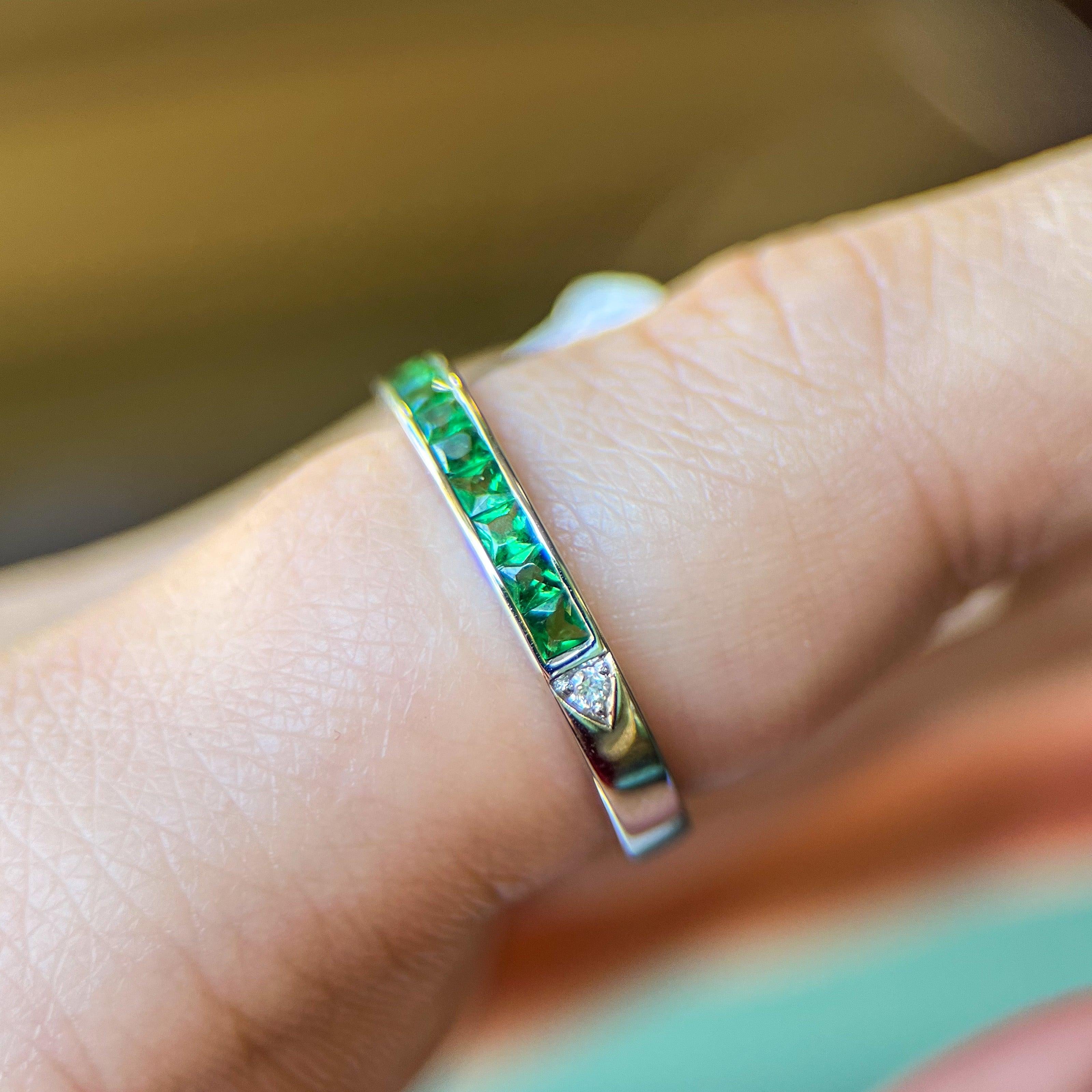 French Cut Gemstone & Diamond Half Eternity Bands