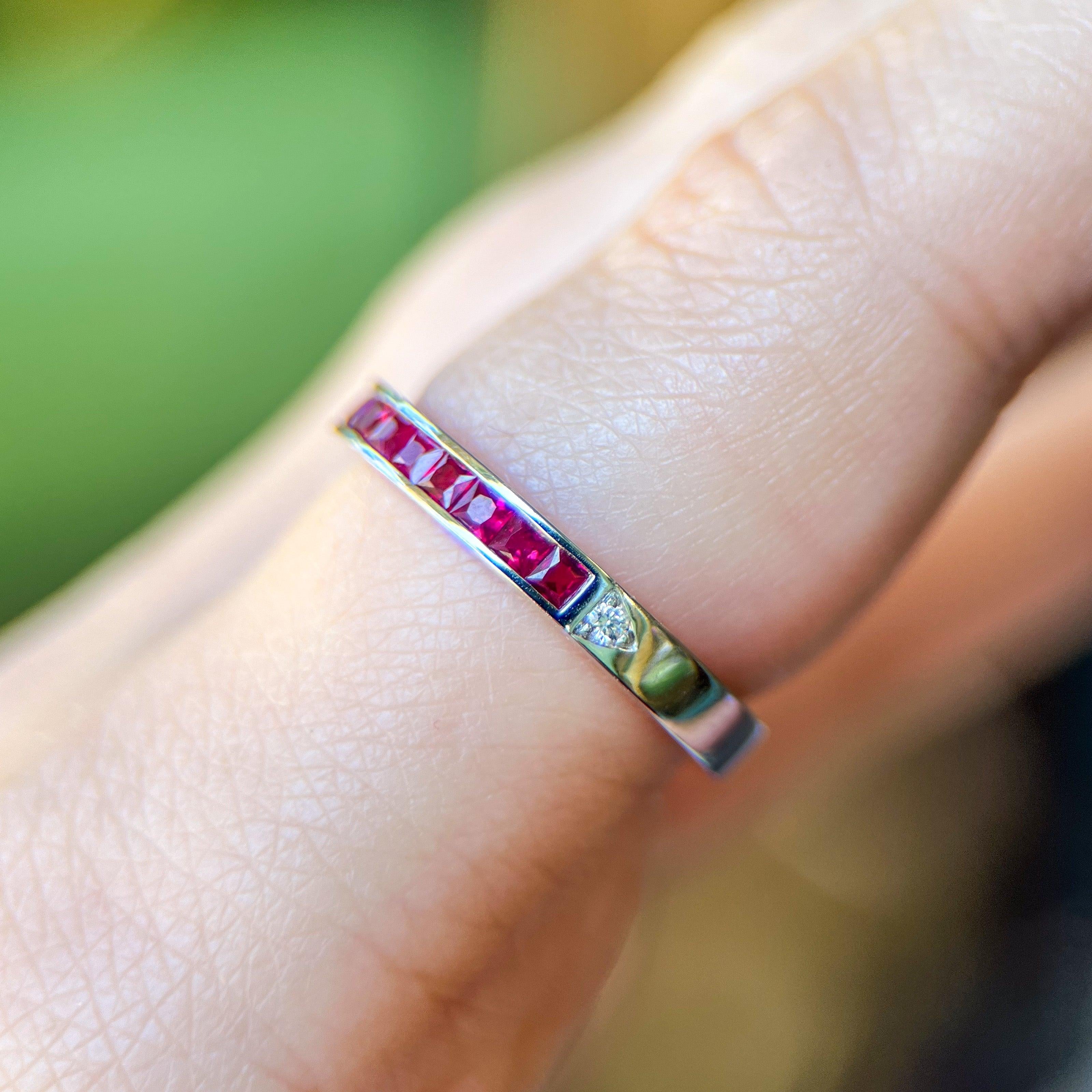 French Cut Gemstone & Diamond Half Eternity Bands
