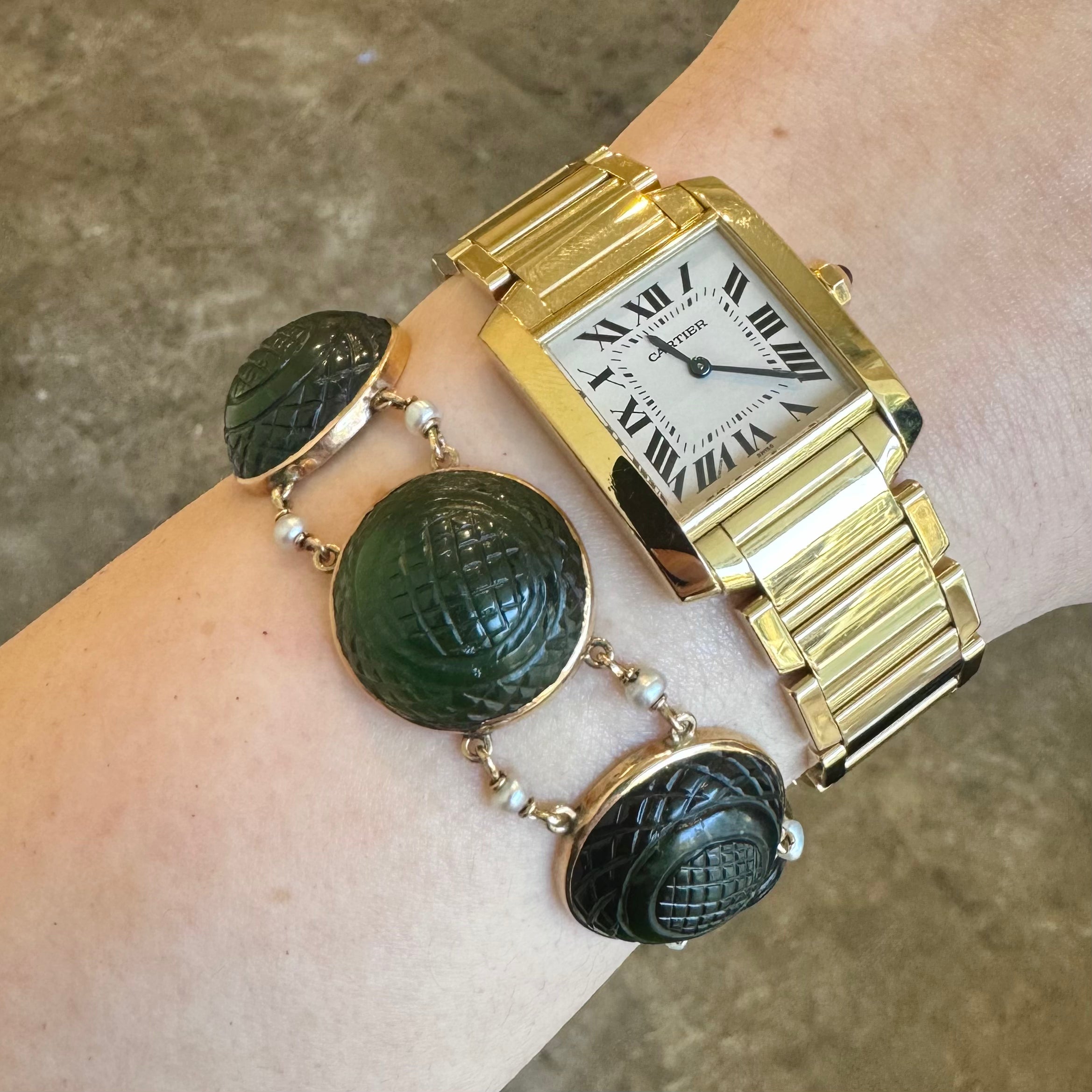 14K Carved Tourmaline Bracelet