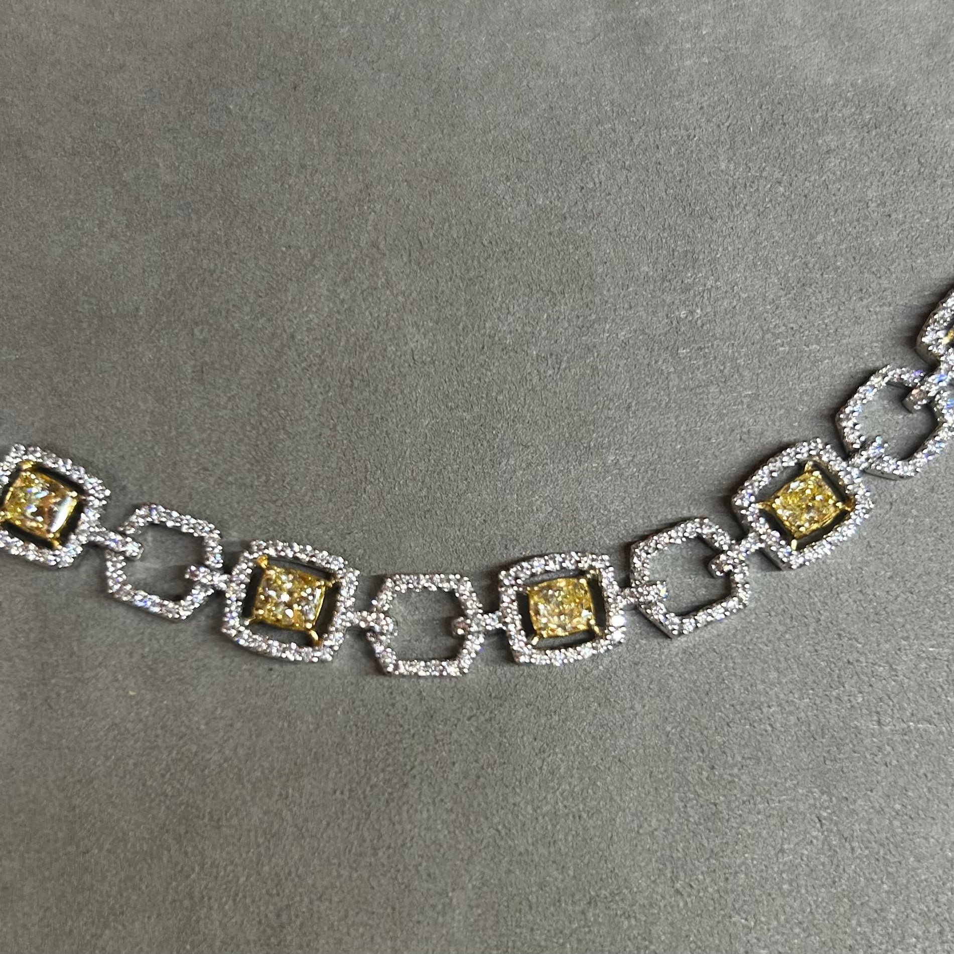 18K Natural Fancy Intense Yellow & White Diamond Necklace