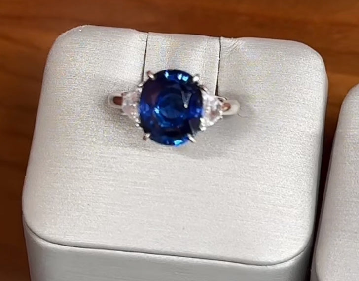 Contemporary Oval Untreated Sapphire & Diamond Ring