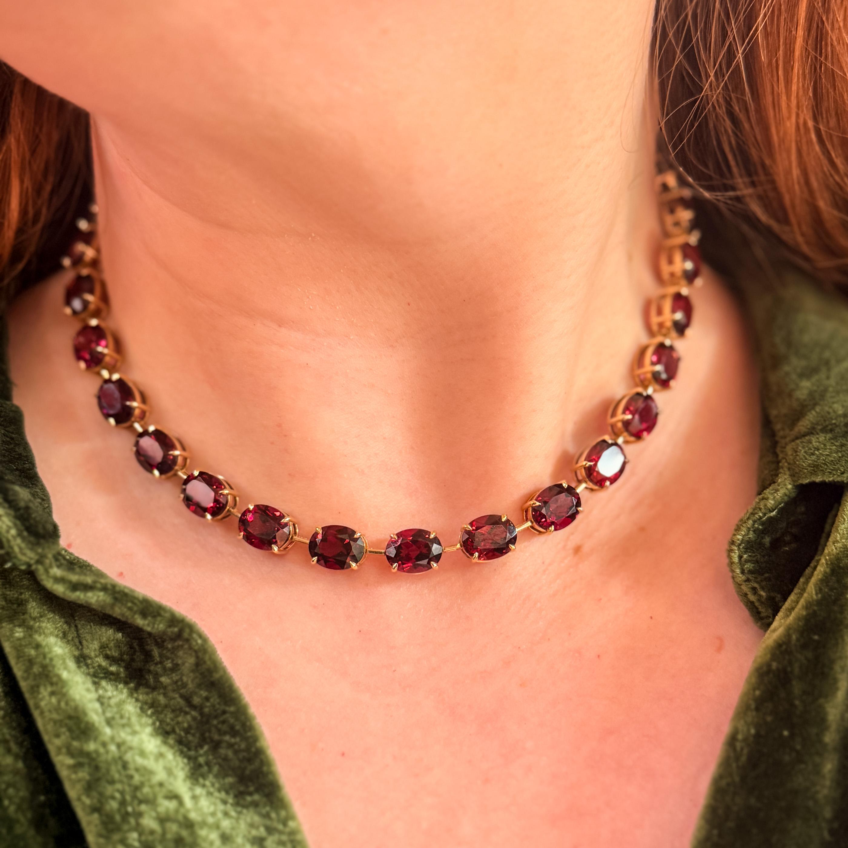 14K Rhodolite Garnet Knife Edge Rivière Necklace