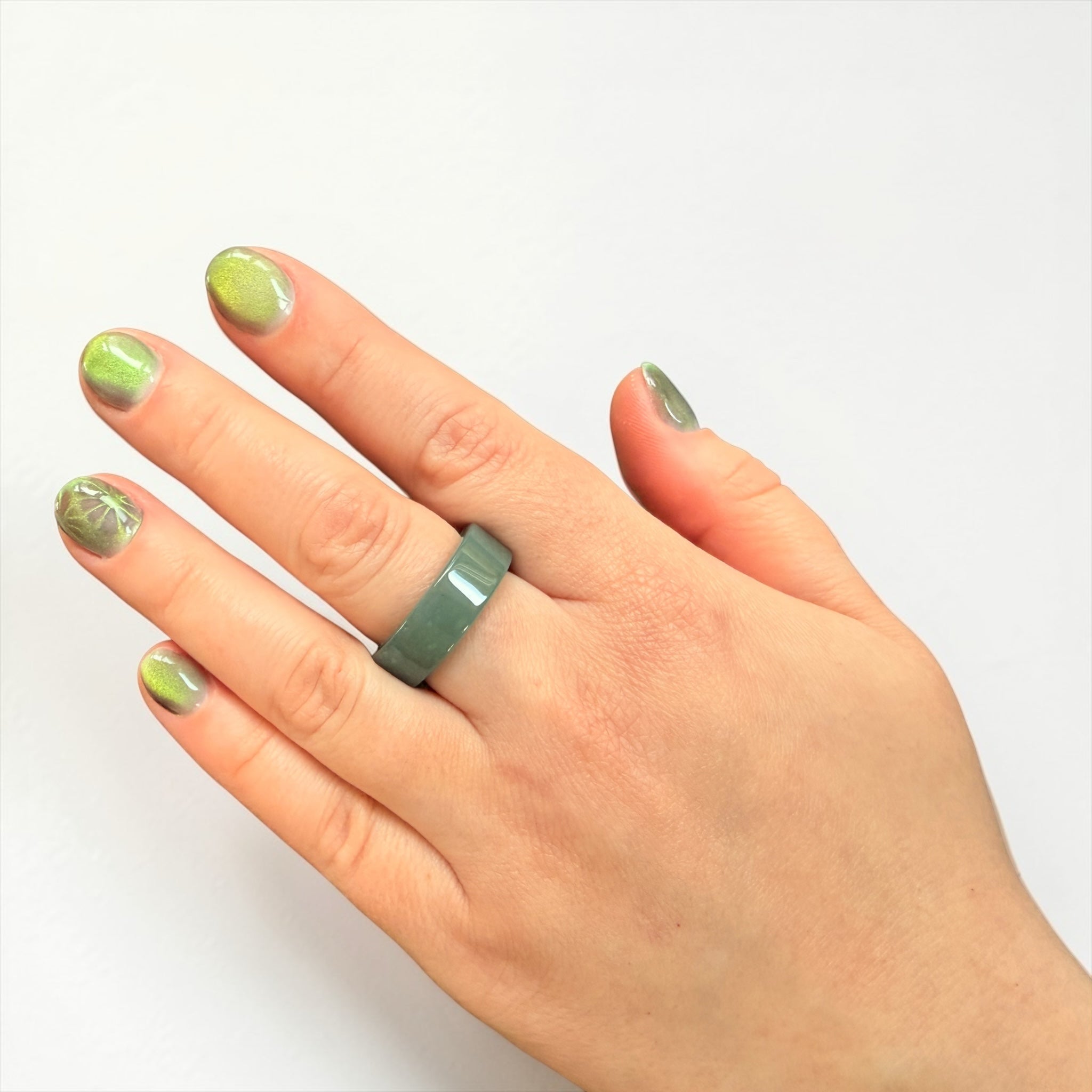 Wide Square Icy Blue-Green Natural Guatemalan Jade Band