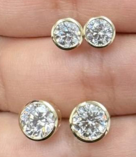 M & Co. Bezel Round Diamond Stud Earrings