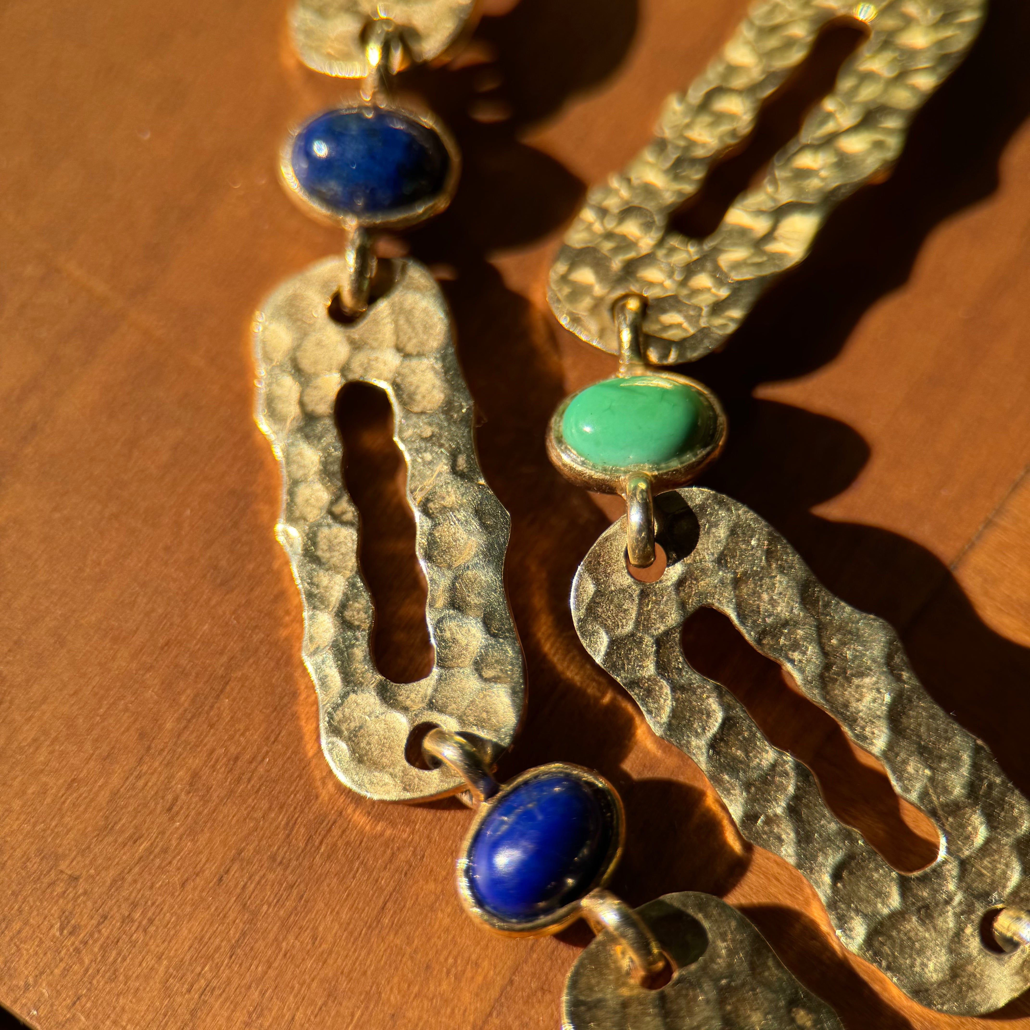 14k Lapis & Turquoise Hammered Paper Clip Necklace