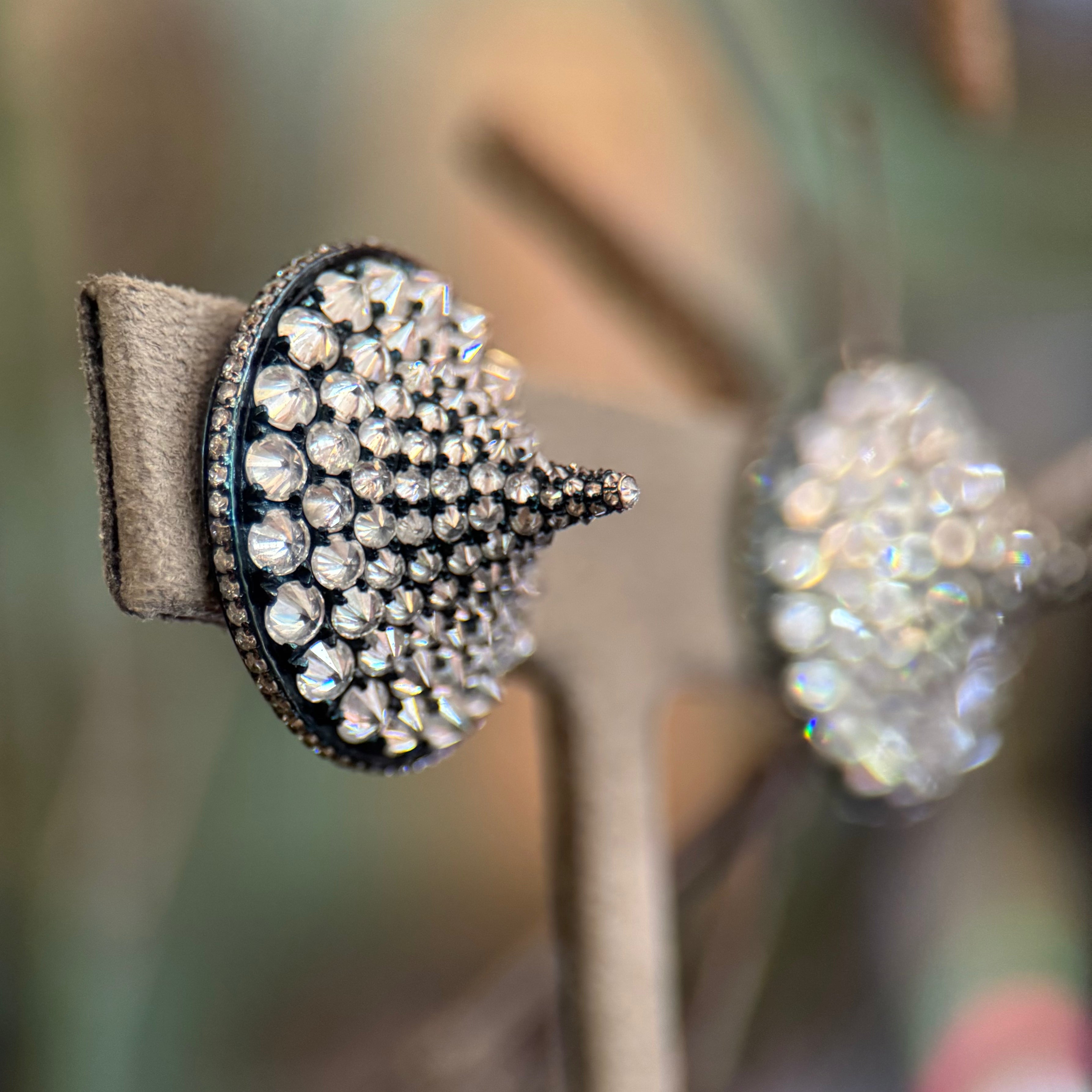 18K Blackened Gold Diamond Top Earrings