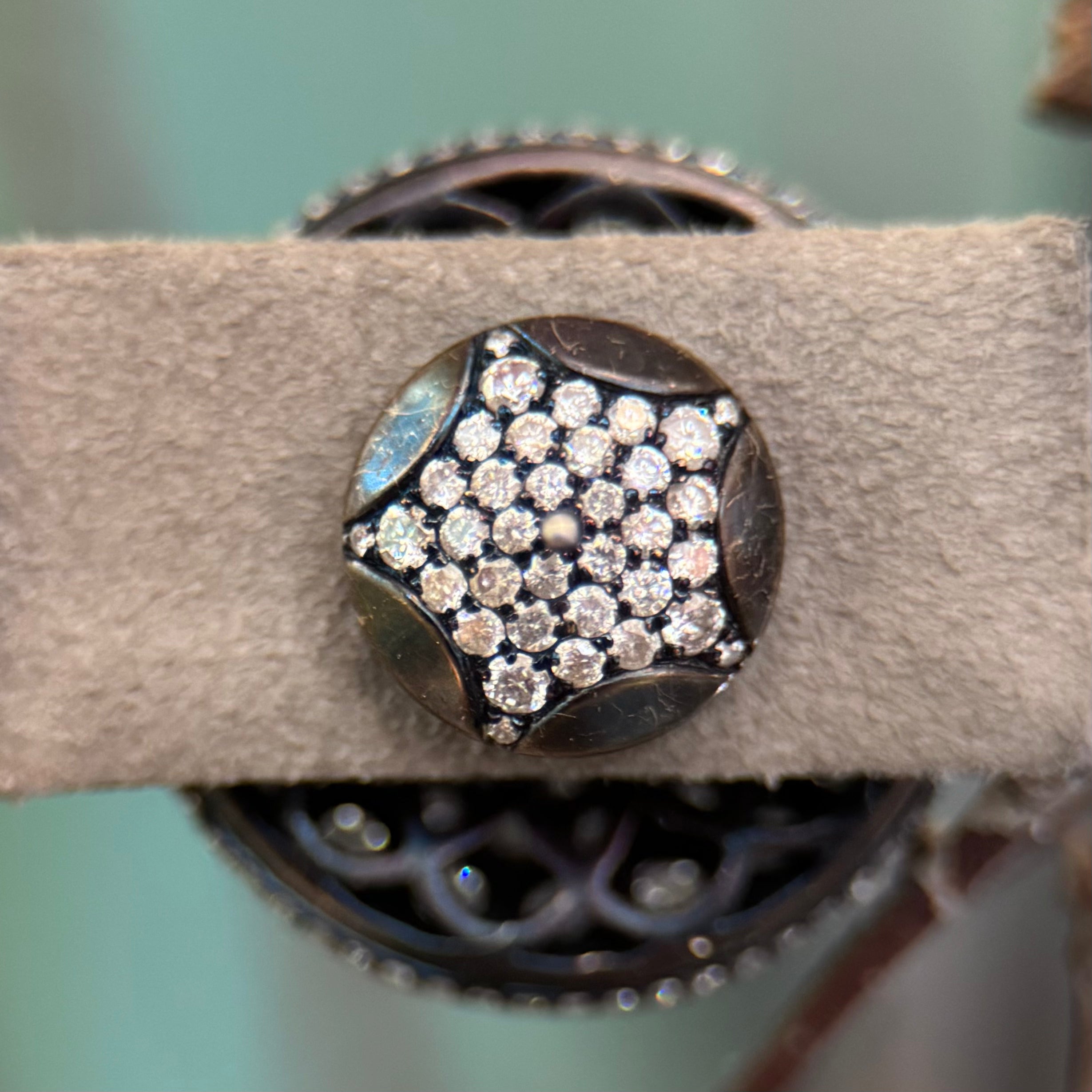 18K Blackened Gold Diamond Top Earrings