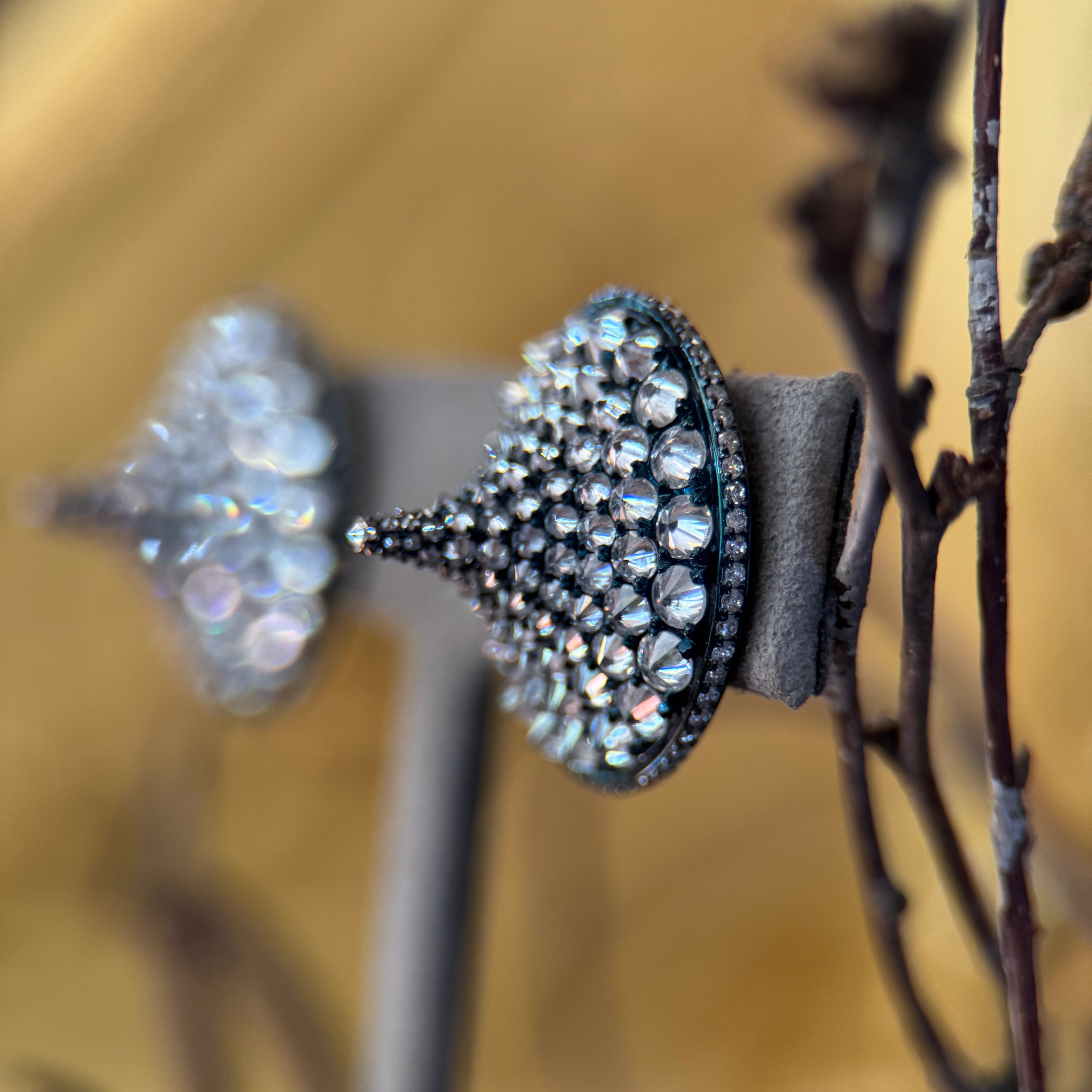18K Blackened Gold Diamond Top Earrings