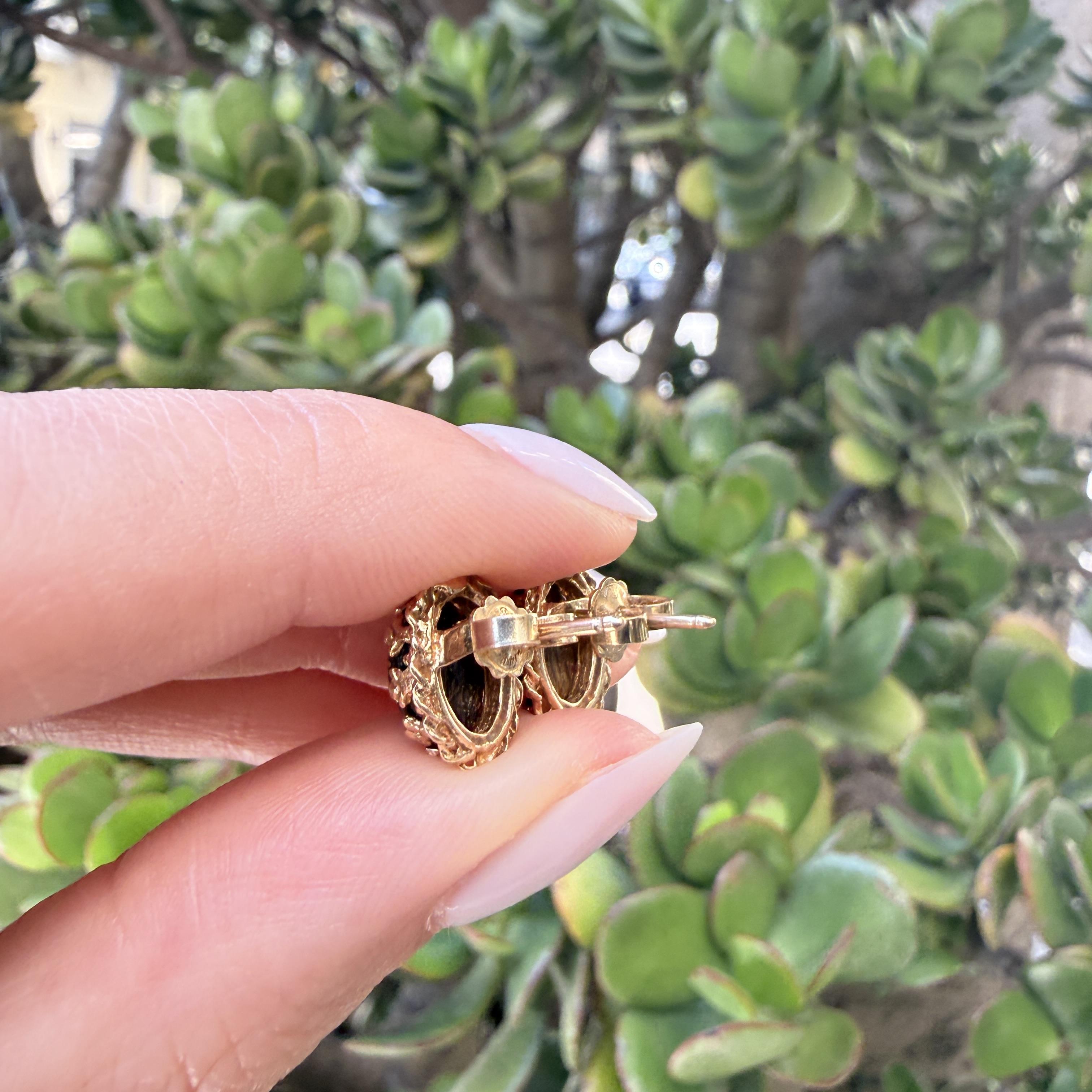 Vintage 14K Tiger Eye Scarab Earrings