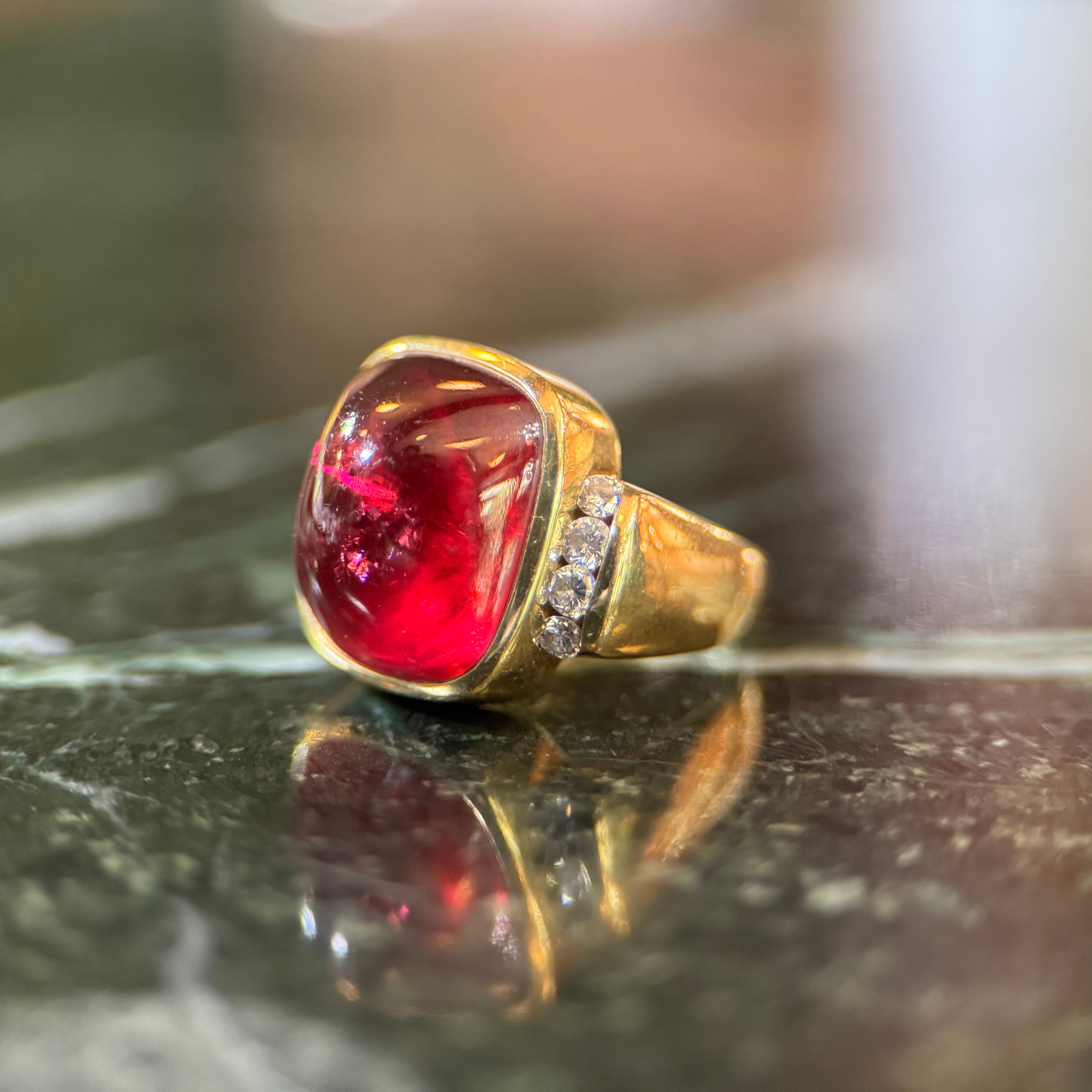 18k Rubellite Tourmaline & Diamond Ring