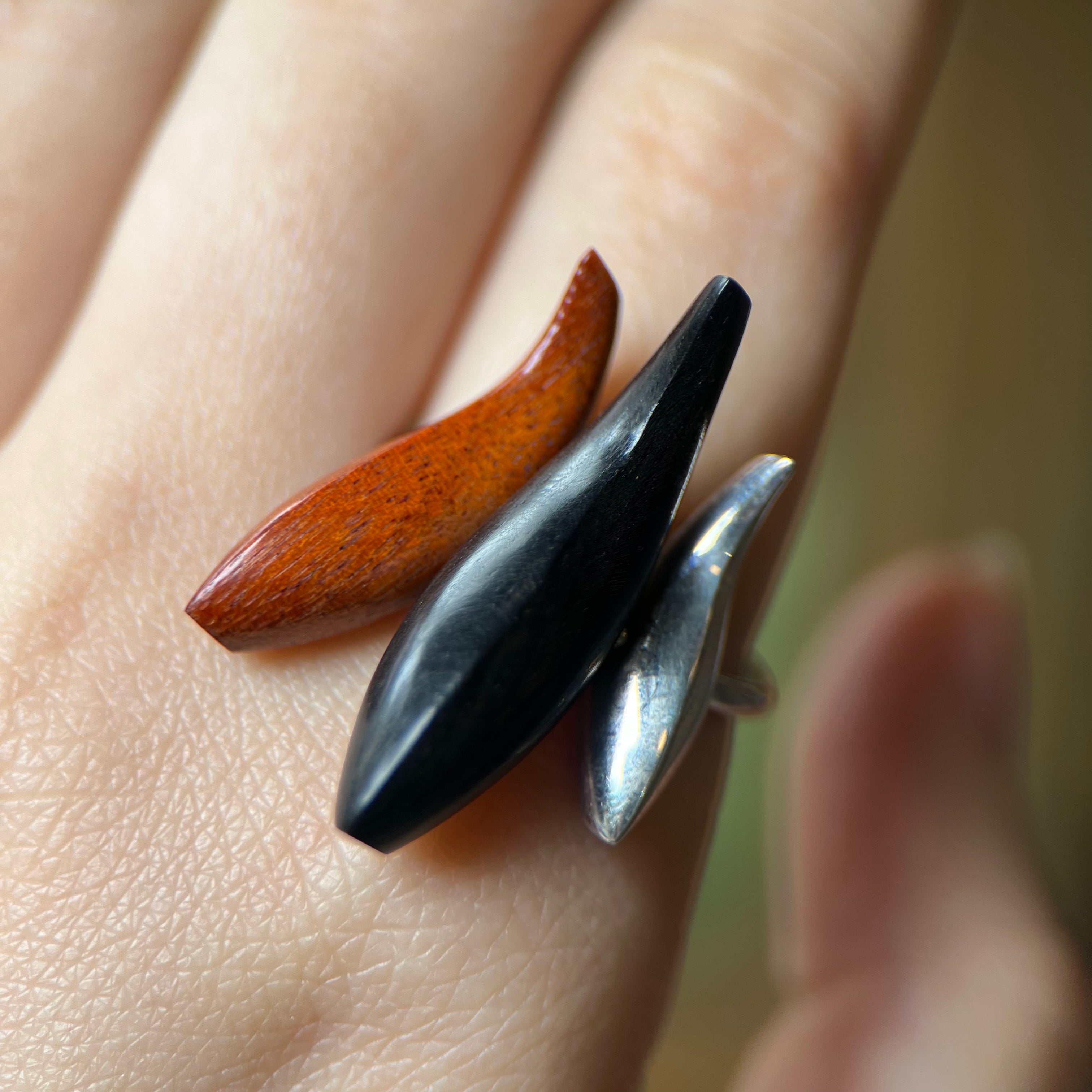 Vintage Tiffany & Co. Frank Gehry Sterling Silver & Wood Fish Ring