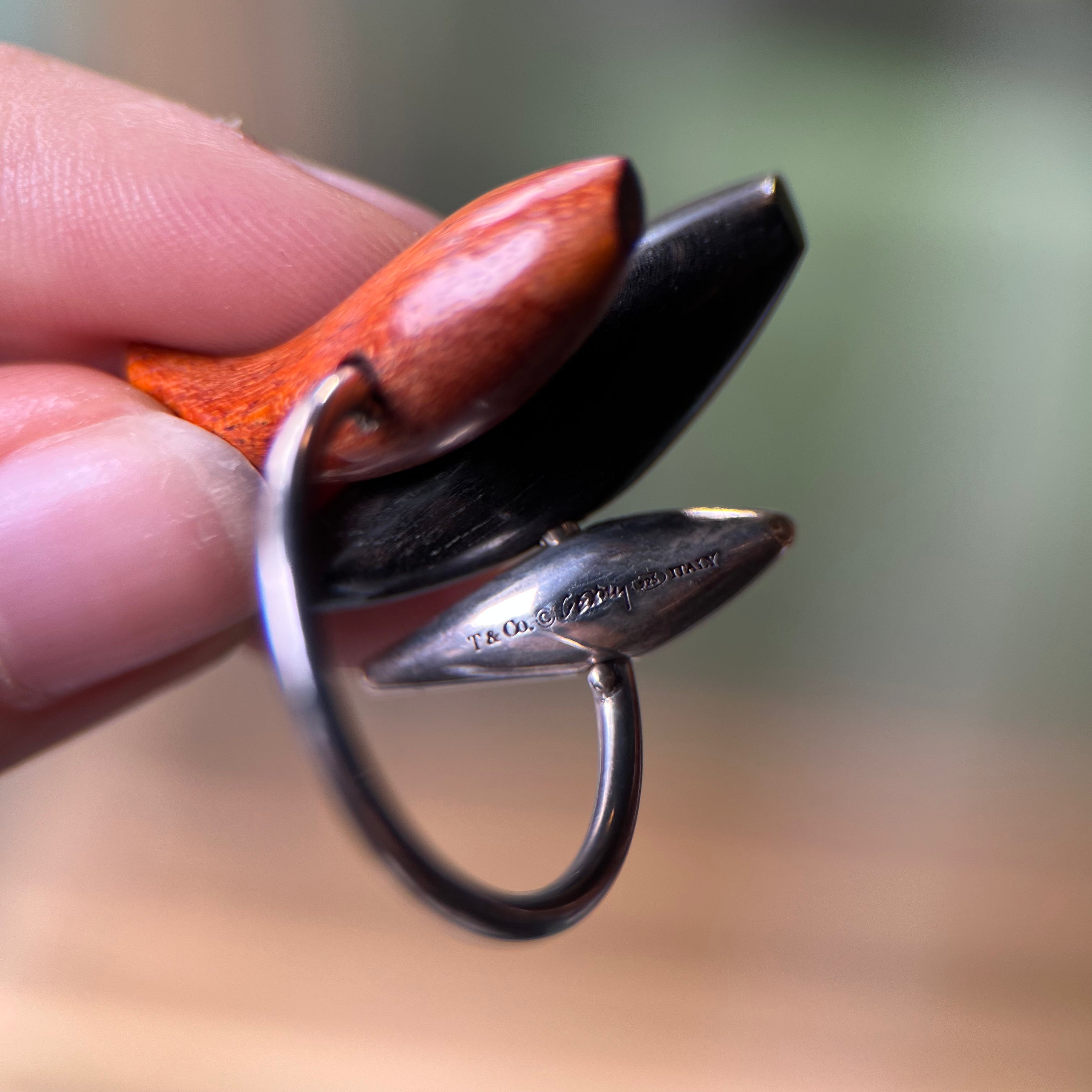 Vintage Tiffany & Co. Frank Gehry Sterling Silver & Wood Fish Ring