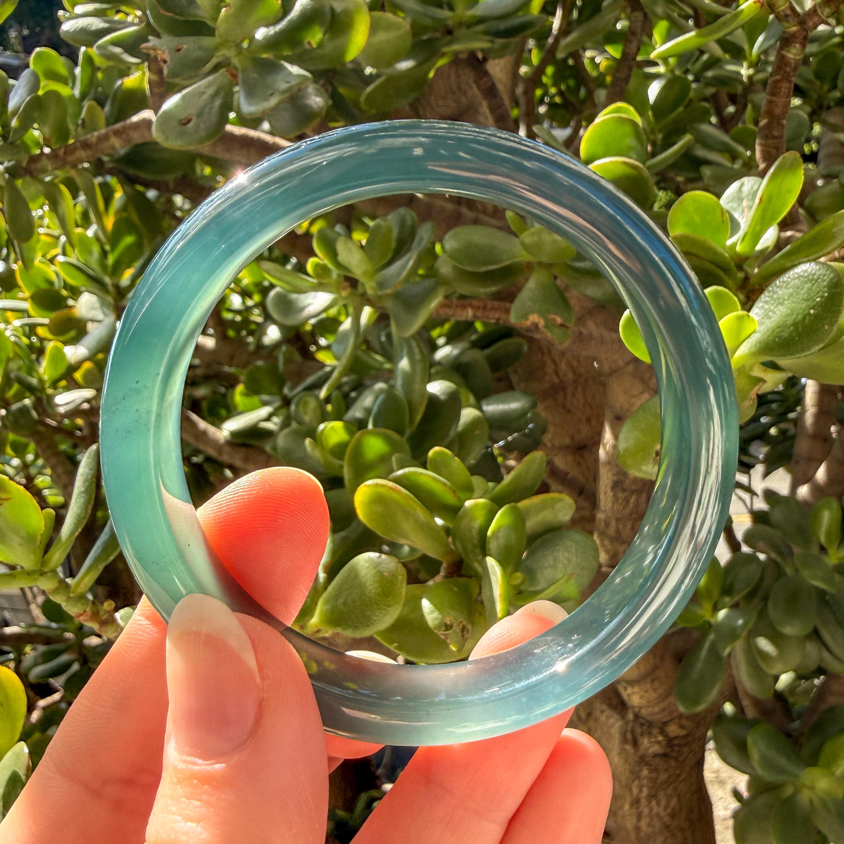 Translucent Ice Blue-Green Guatemalan Jadeite Jade Bangle