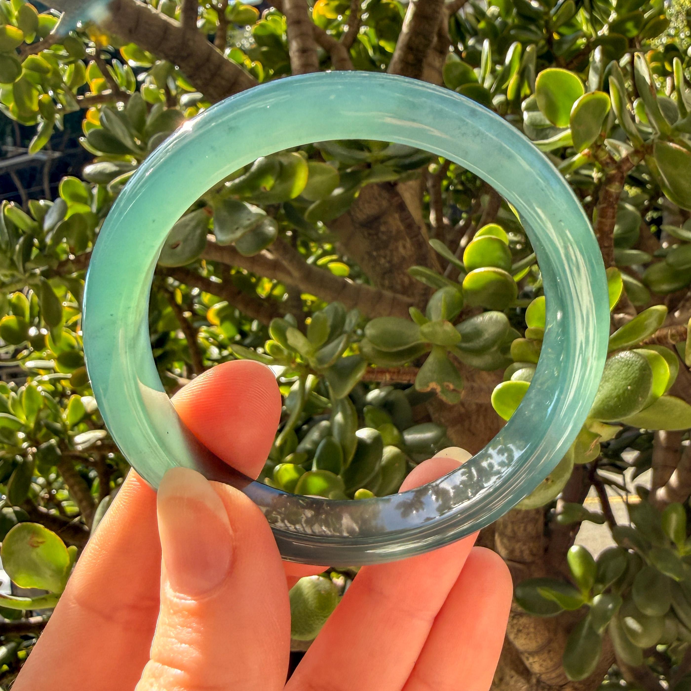 Translucent Ice Blue-Green Guatemalan Jadeite Jade Bangle
