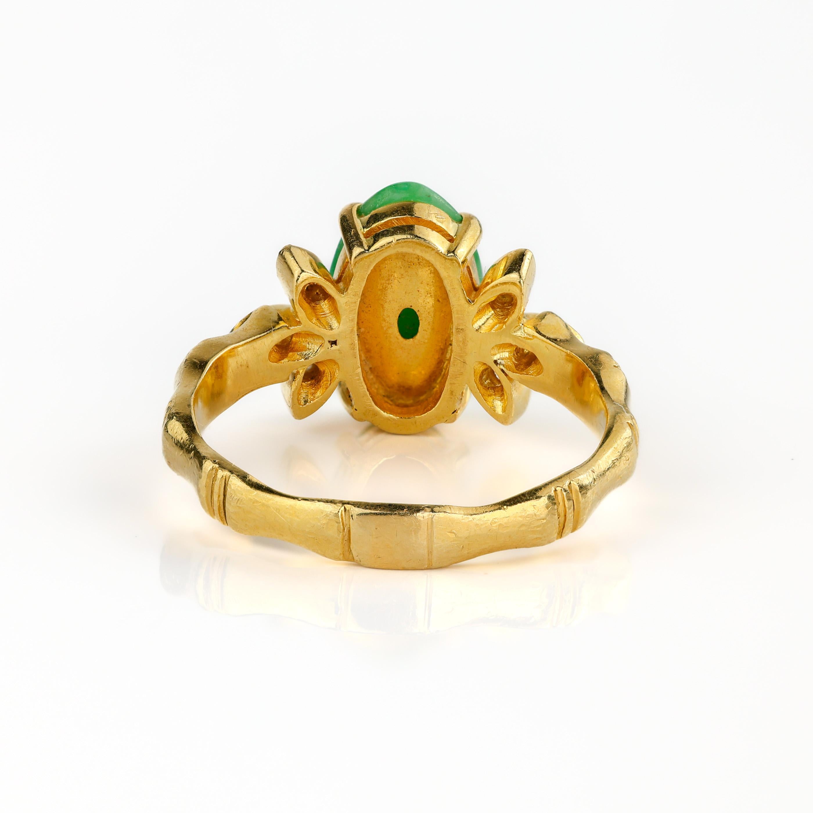 Vintage 18K Jade and Diamond Ring