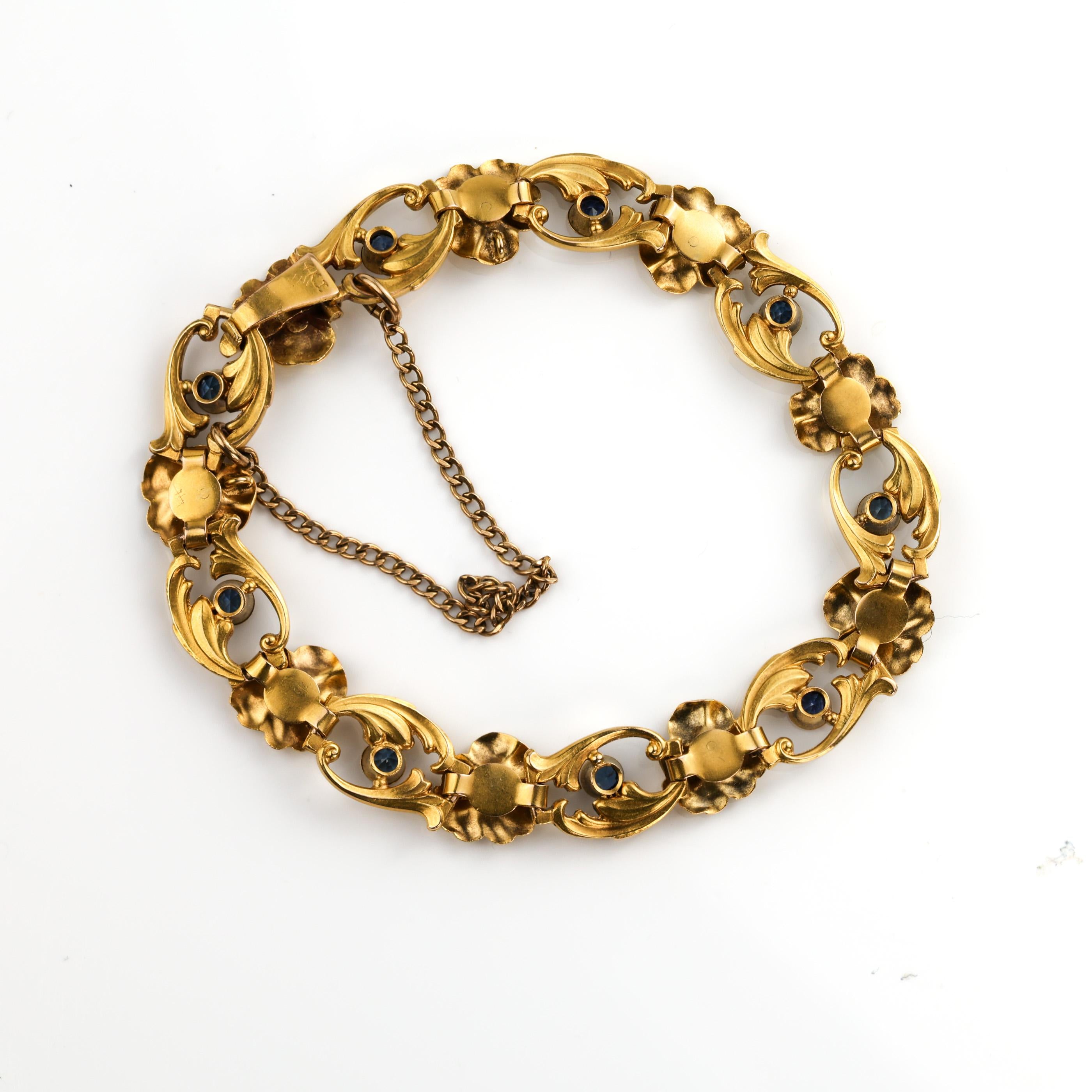 Krementz Arts & Crafts Montana Sapphire Floral Gold Bracelet