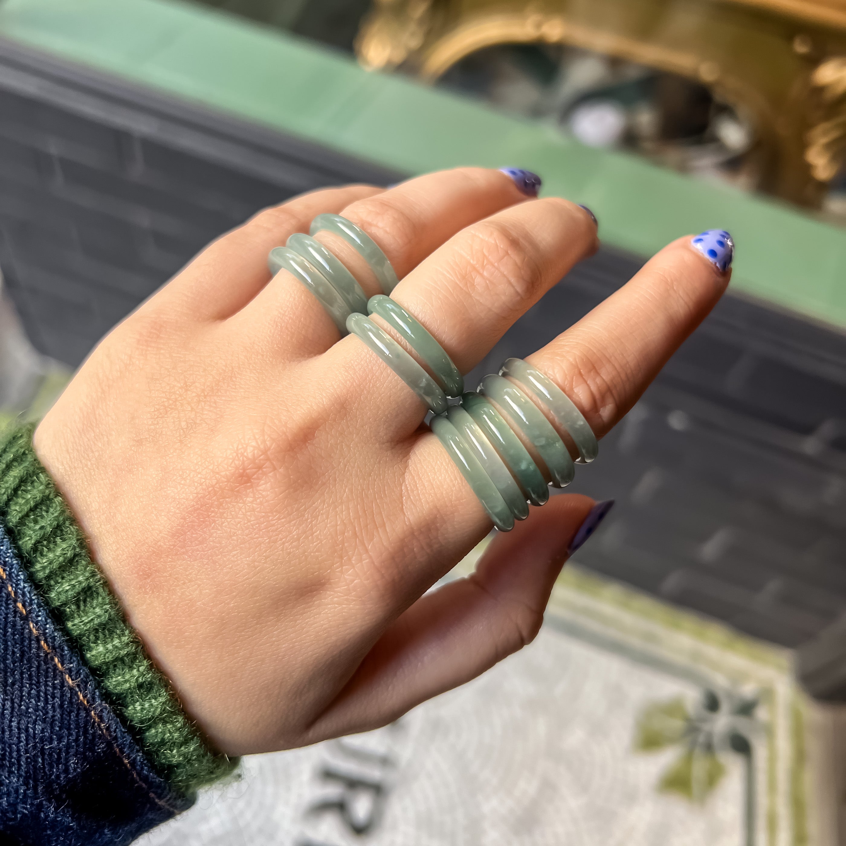 Thin Icy Light Blue-Green Natural Guatemalan Jade Band