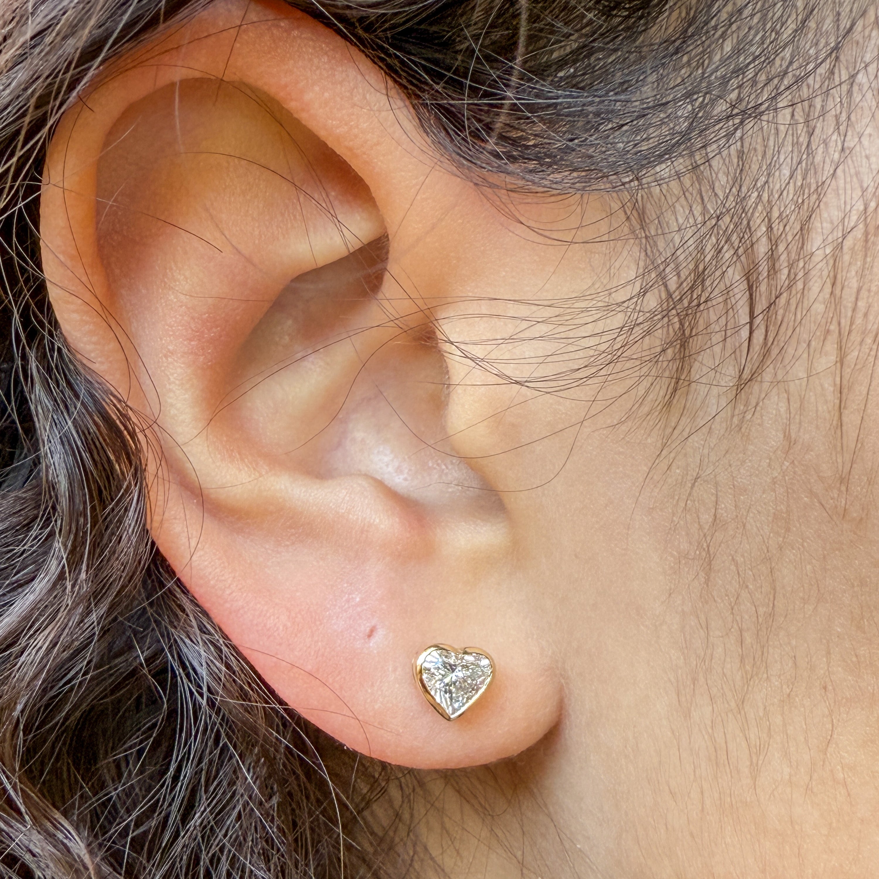 Bezel Heart Shape Lab Diamond Stud Earrings