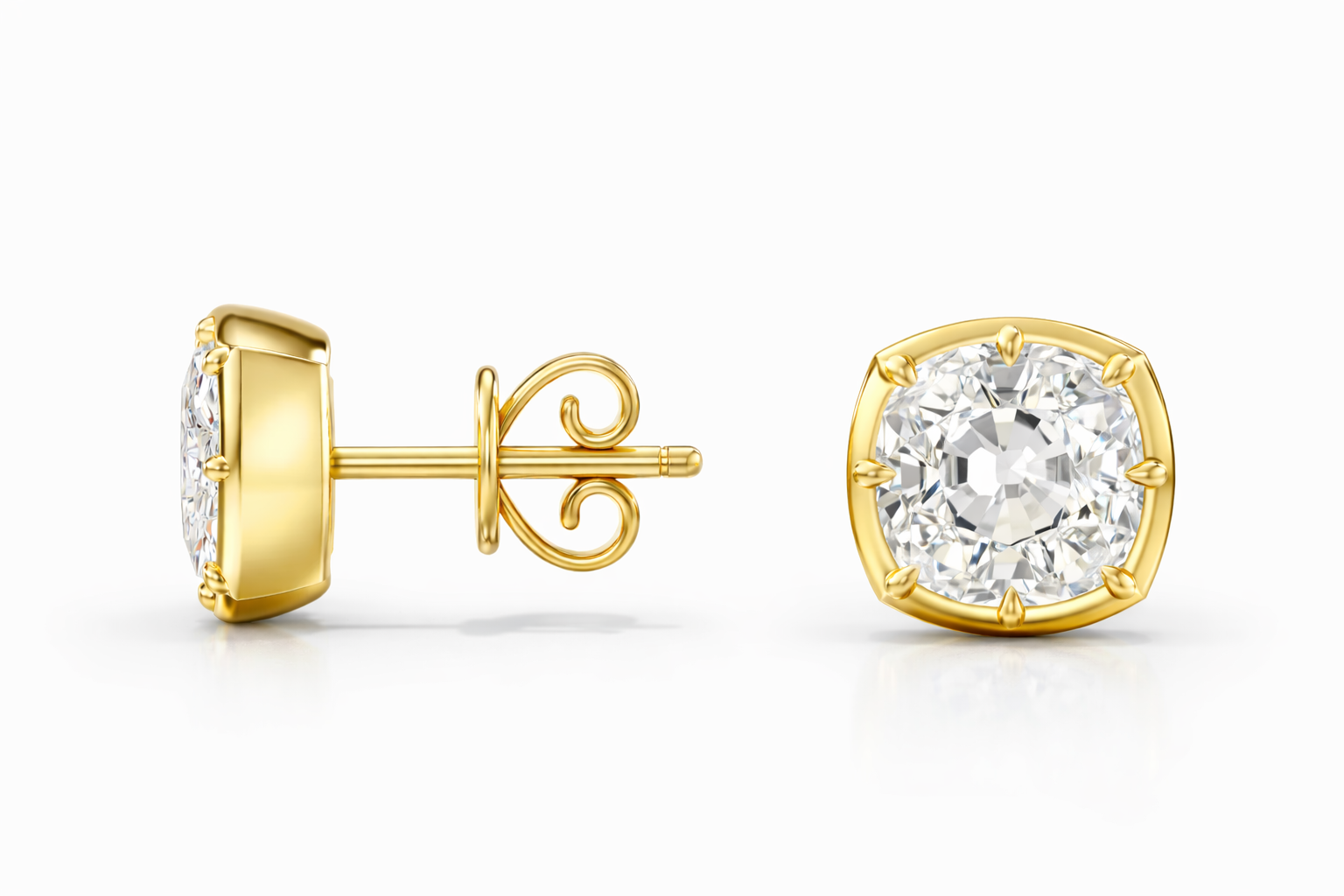 Old Mine Cut Lab Grown Diamond Collet Studs