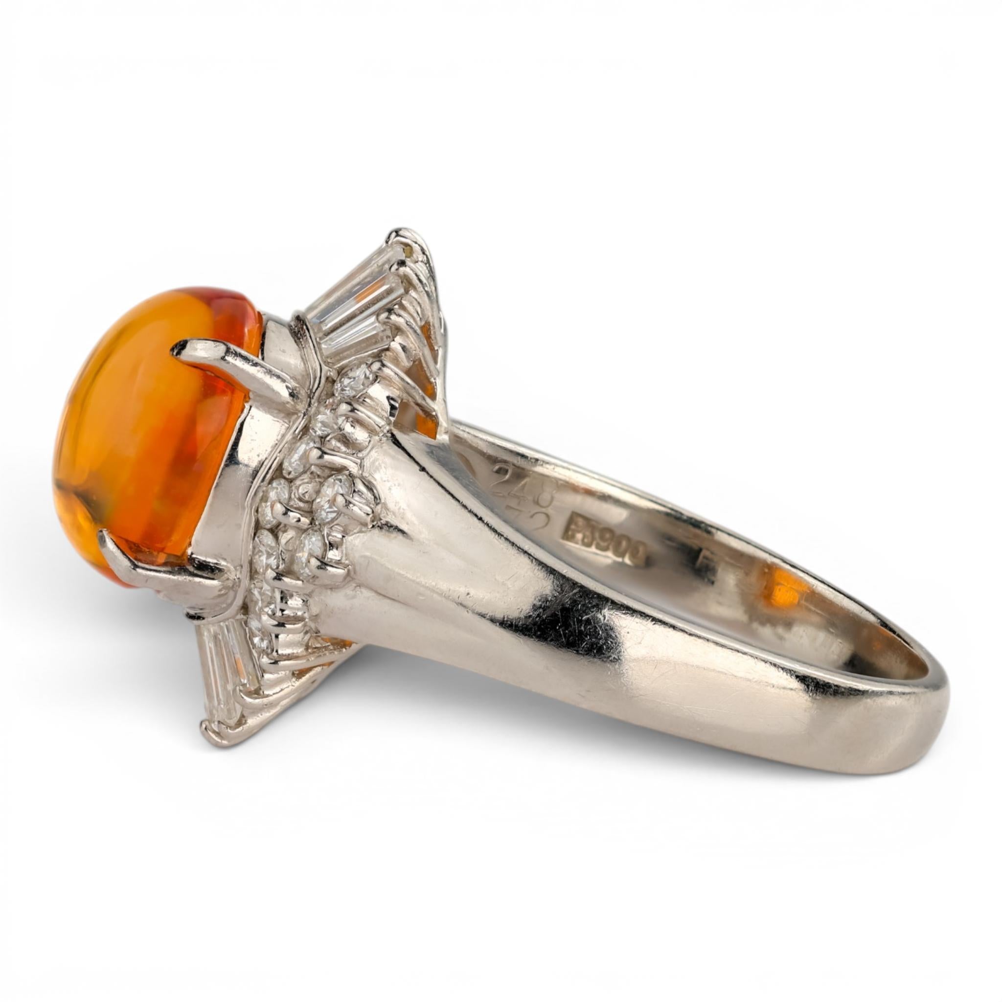 Vintage Fire Opal & Diamond Platinum Ballerina Ring