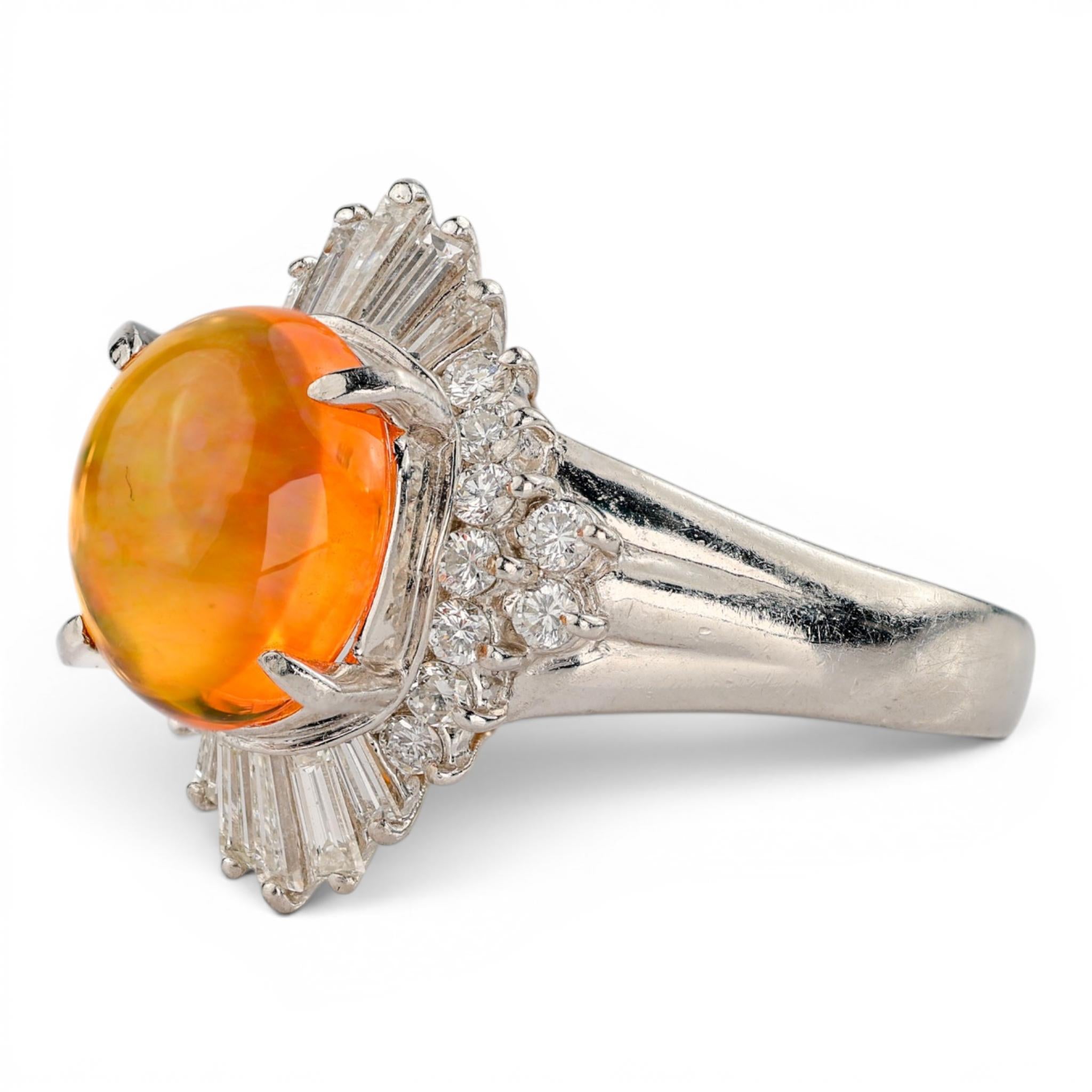 Vintage Fire Opal & Diamond Platinum Ballerina Ring