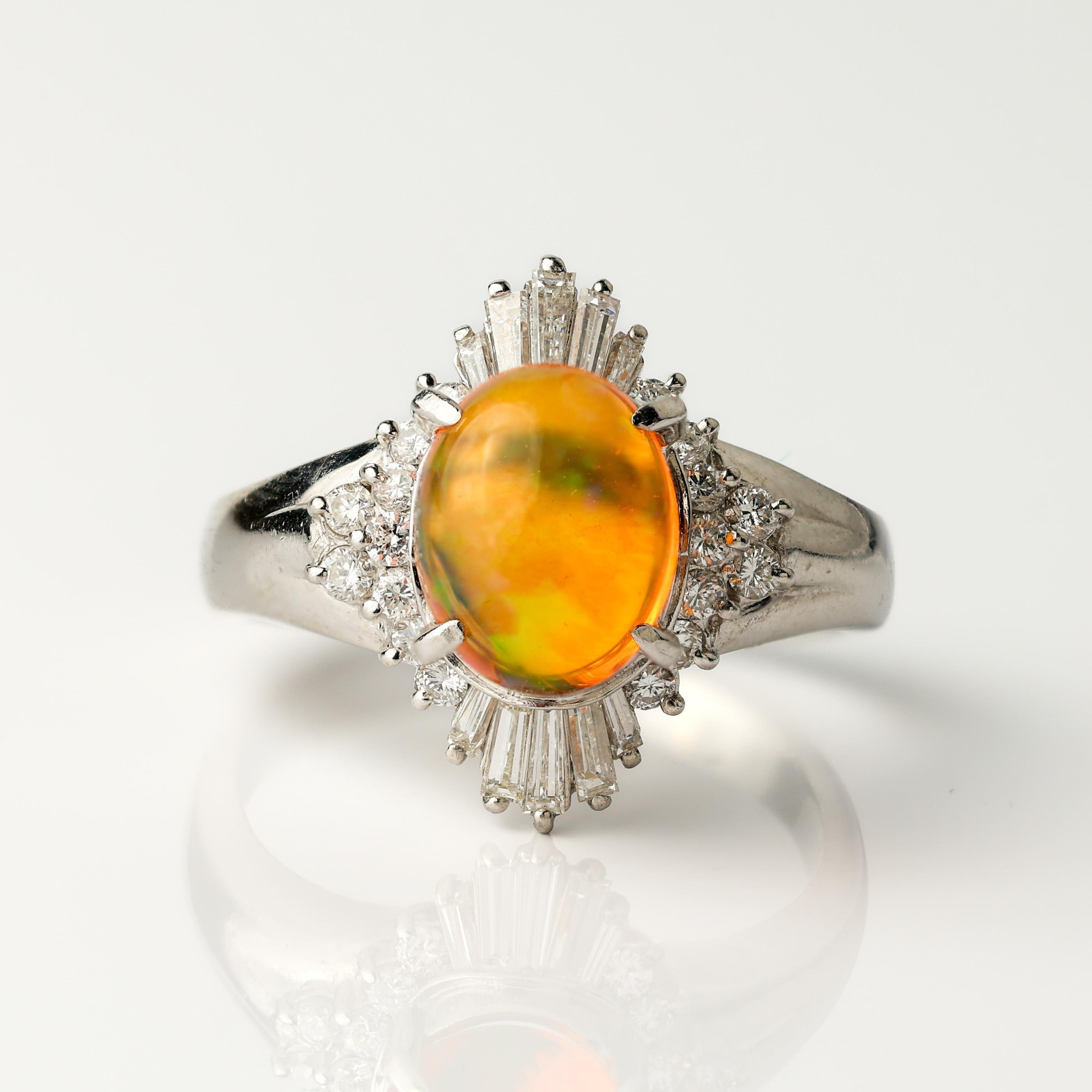 Vintage Fire Opal & Diamond Platinum Ballerina Ring