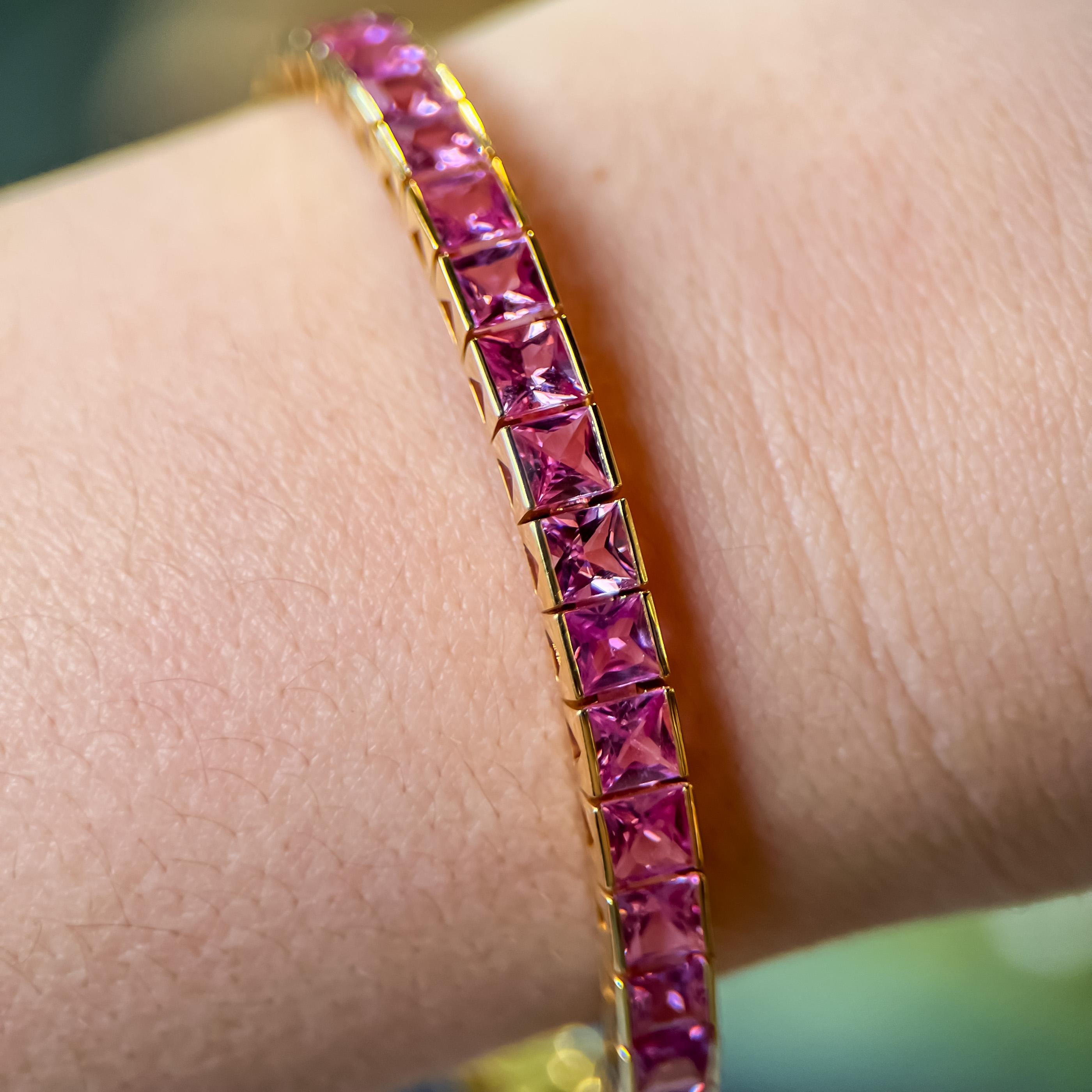 15ctw Pink Sapphire 18K Yellow Gold Tennis Bracelet
