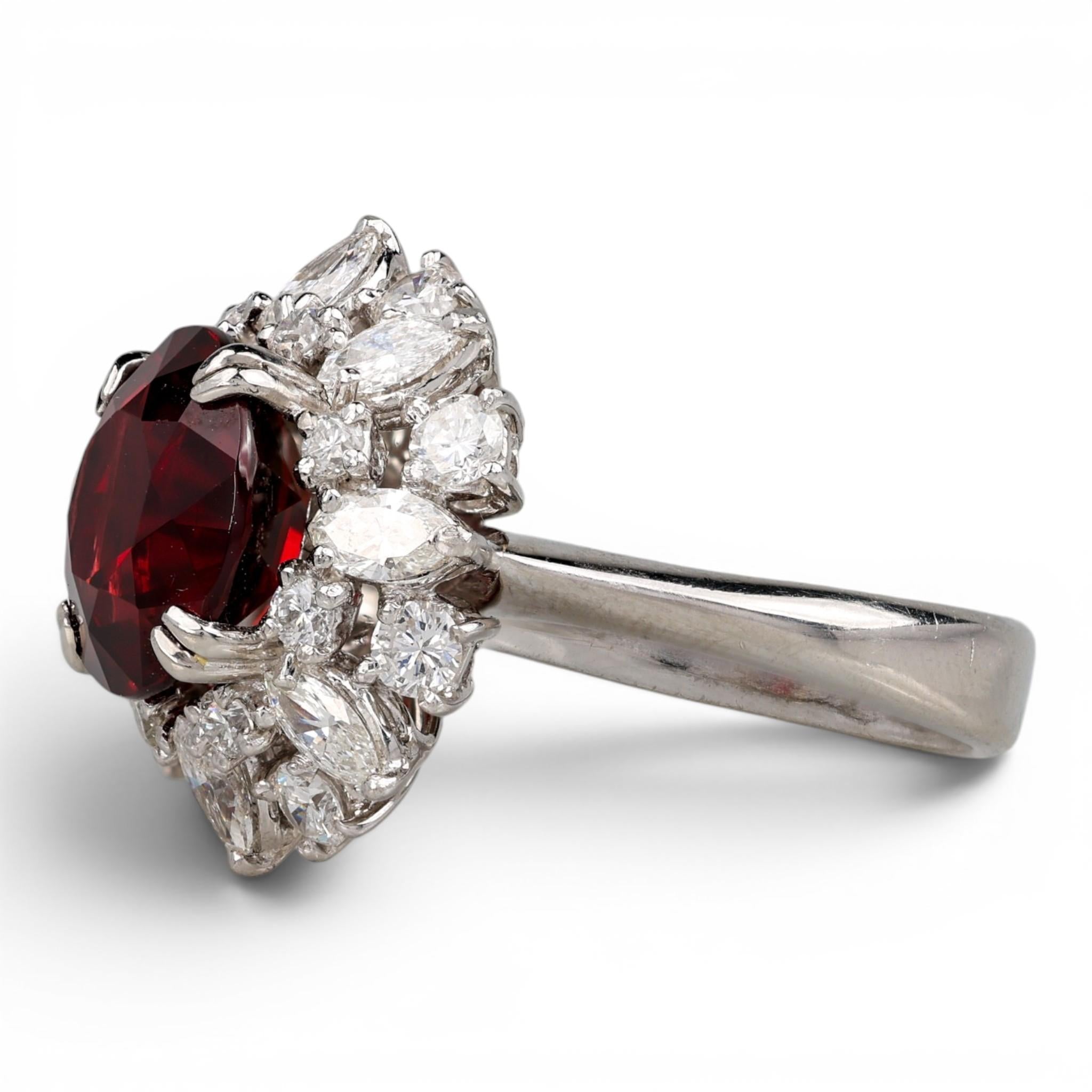 1990 Retro Platinum Ring with 5.5ct Garnet & 2.25ct Diamond Halo