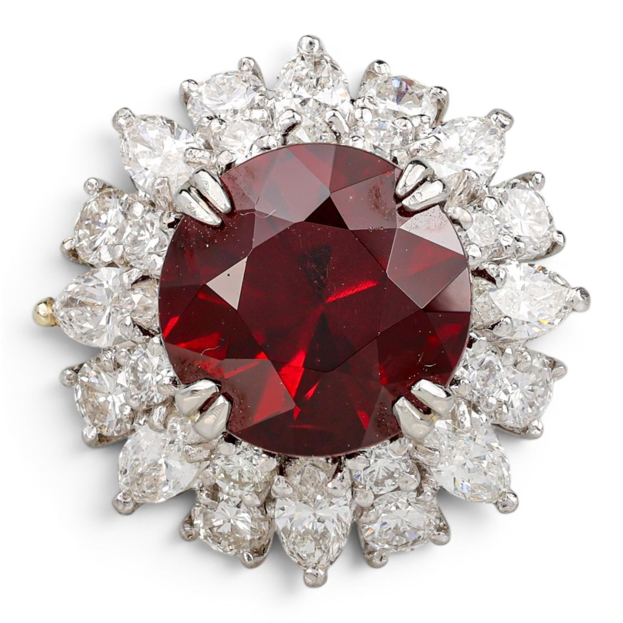 1990 Retro Platinum Ring with 5.5ct Garnet & 2.25ct Diamond Halo