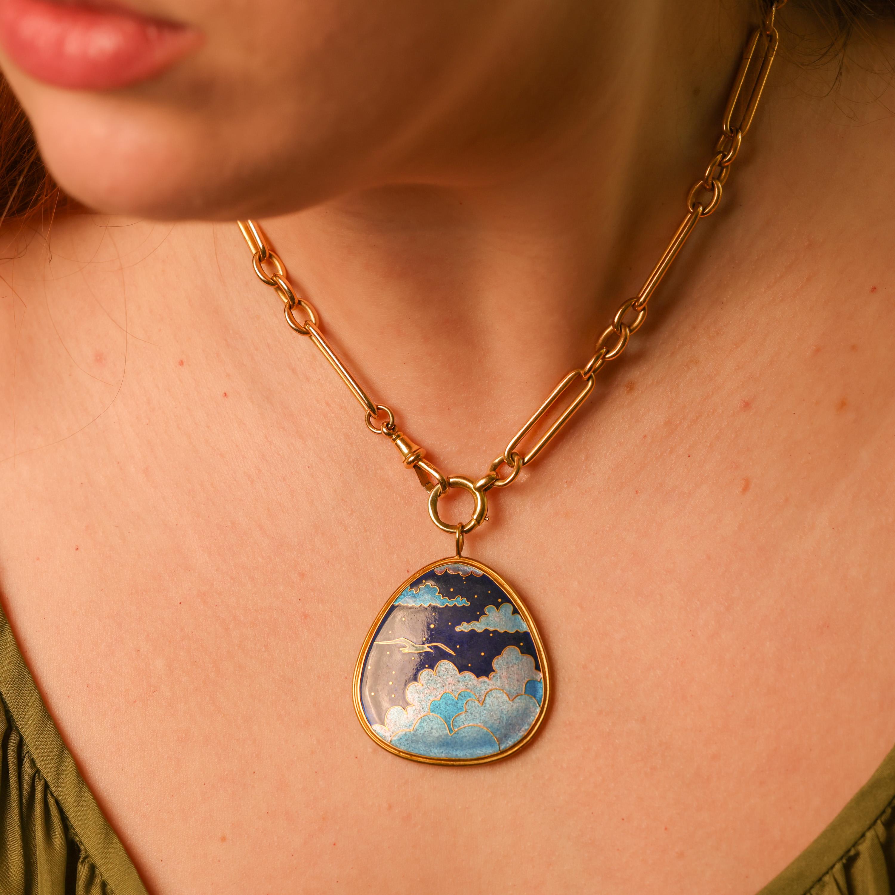 Vintage Night Sky Cloisonné Enamel 18K Pendant