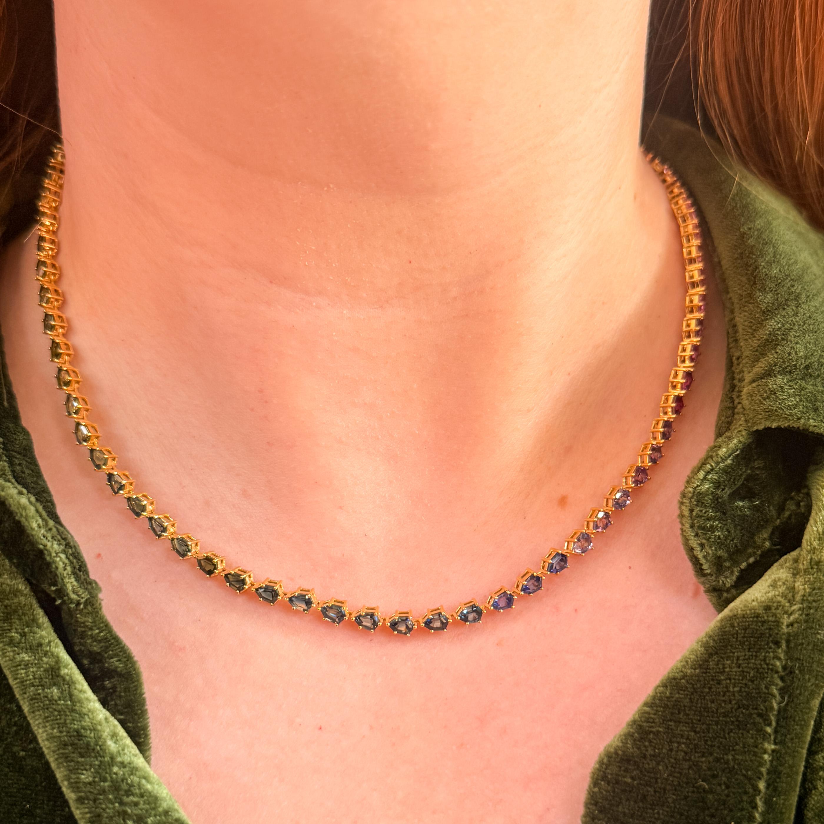 Shield Cut Rainbow Sapphire Tennis Necklace