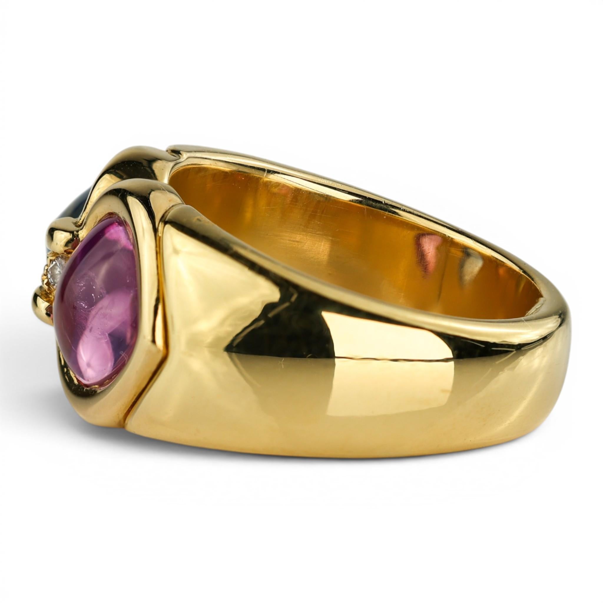 Vintage 18K Heart Cabochon Sapphire Toi et Moi Ring
