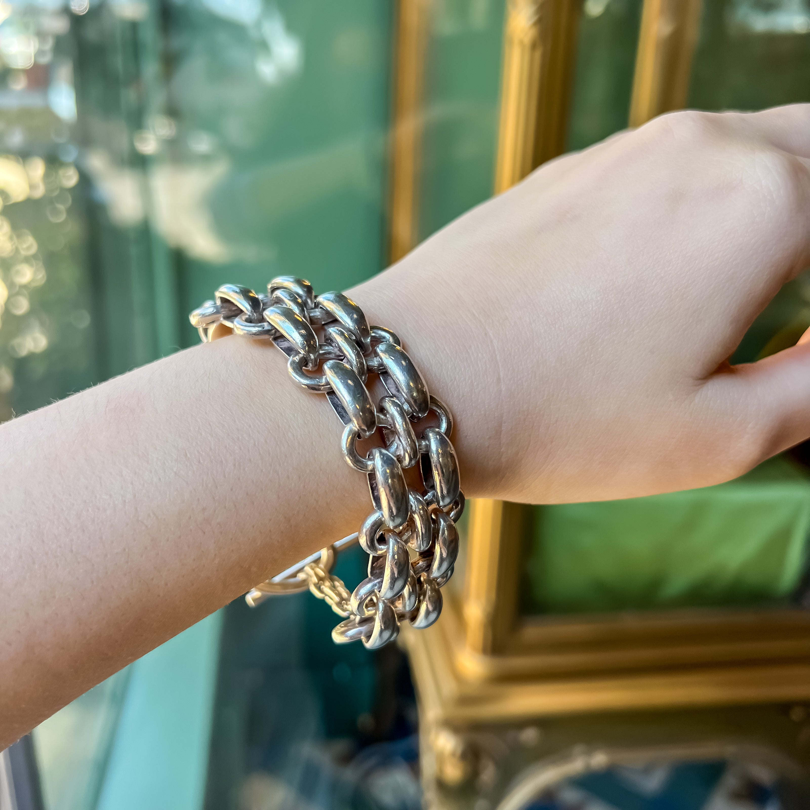 Vintage Gucci Sterling Silver Wide Chain Bracelet