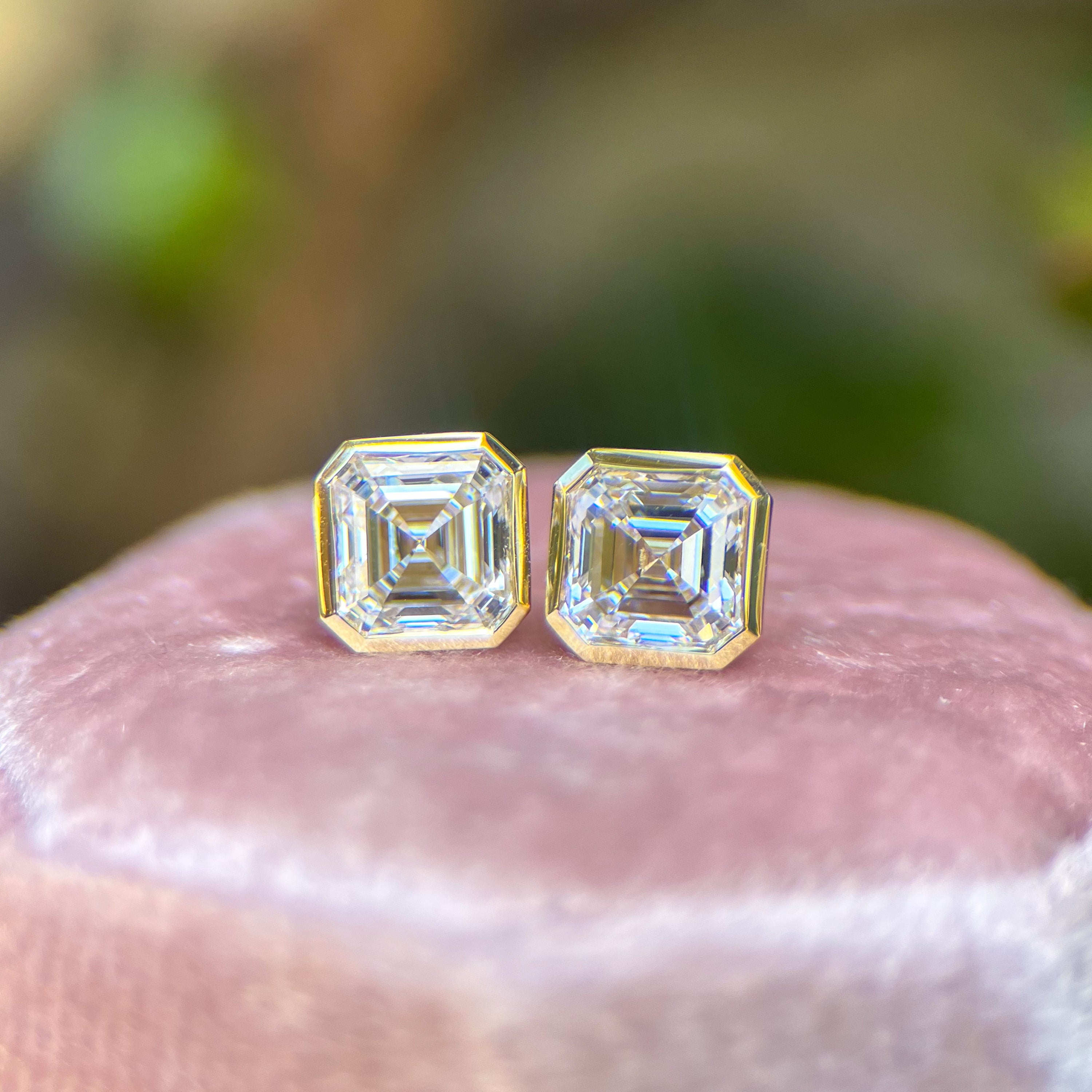 4 ctw Asscher Bezel Studs