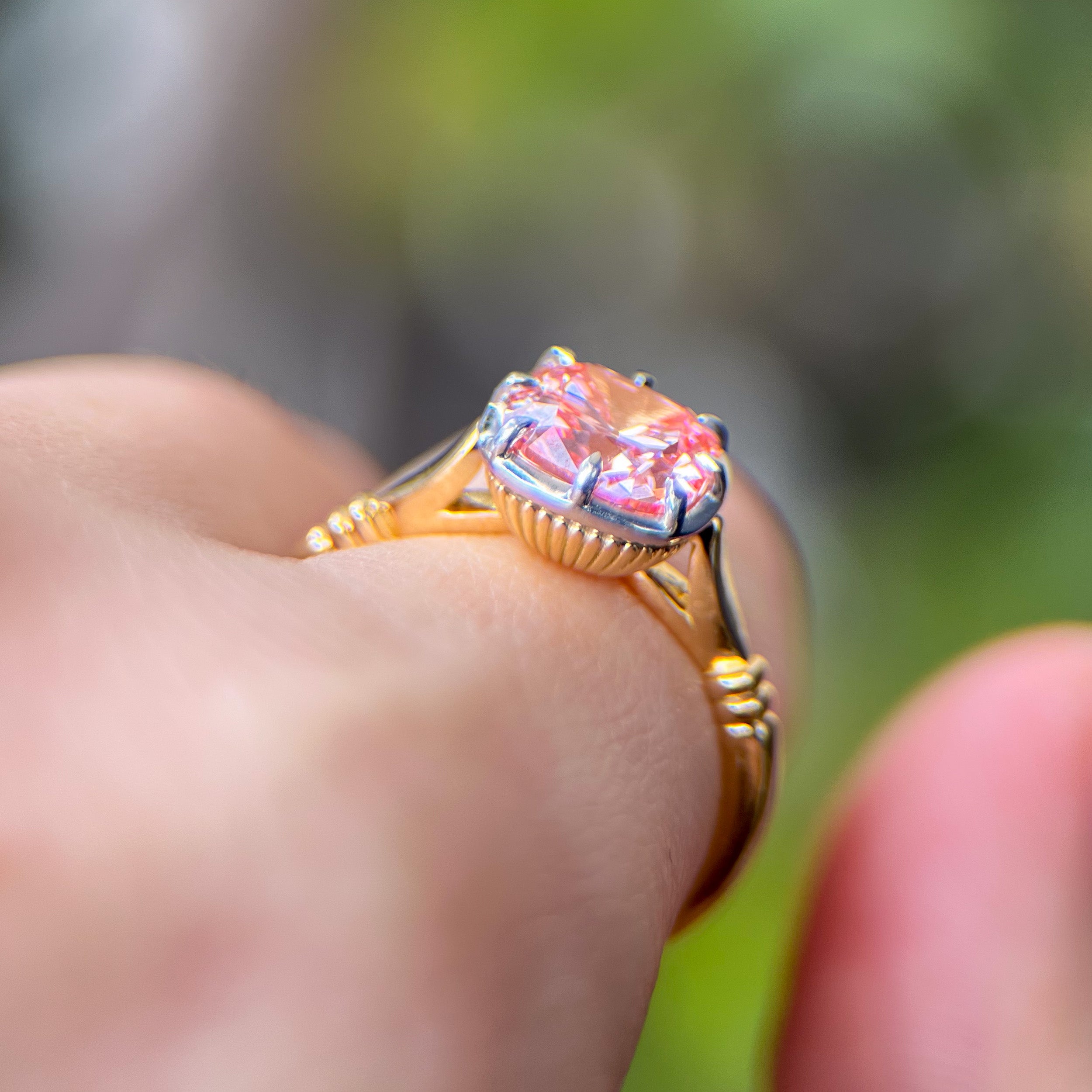 2.19ct Pink Antique Cut Diamond Button Back Collet Ring