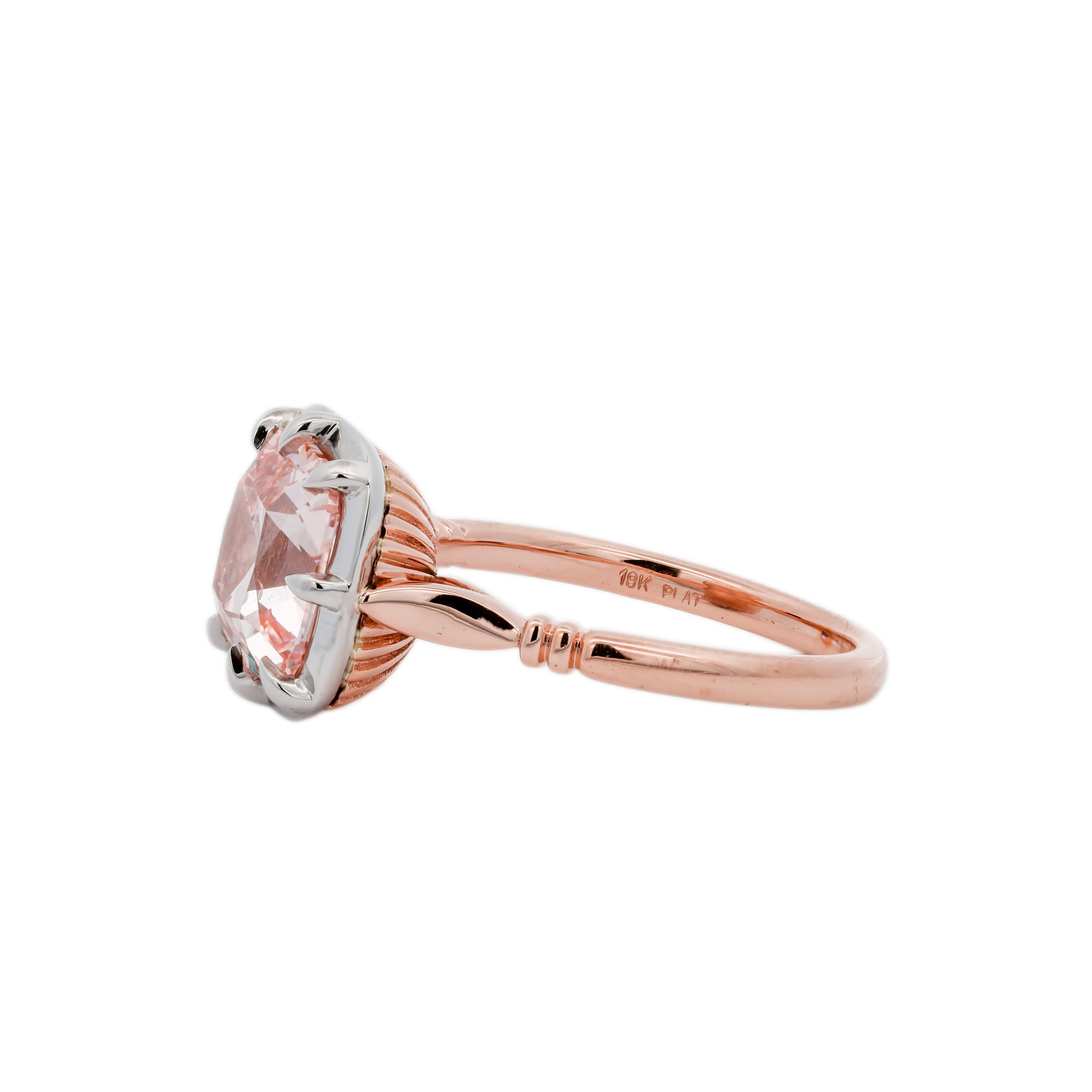 3.56ct Pink Antique Cut Diamond Button Back Collet Ring