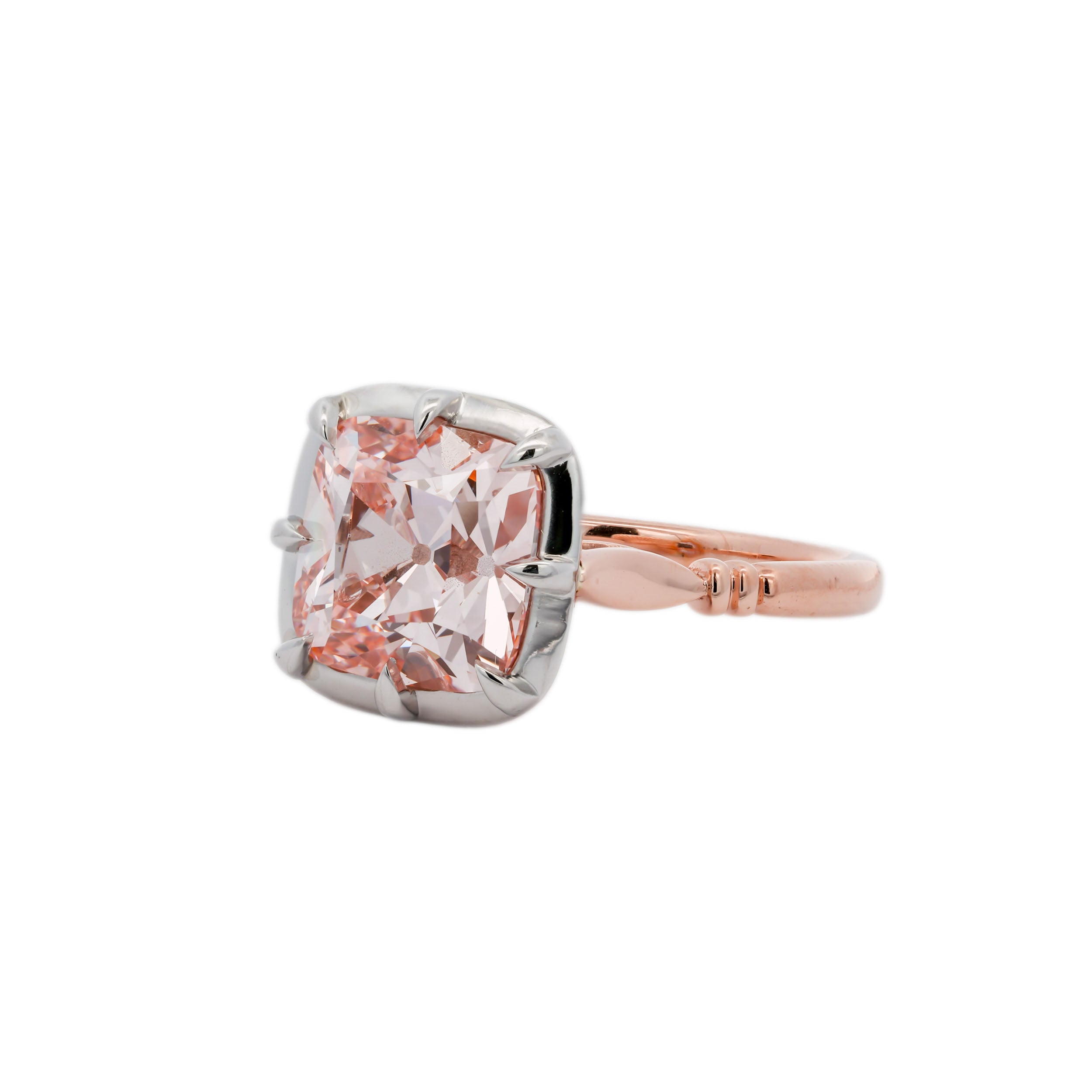 3.56ct Pink Antique Cut Diamond Button Back Collet Ring