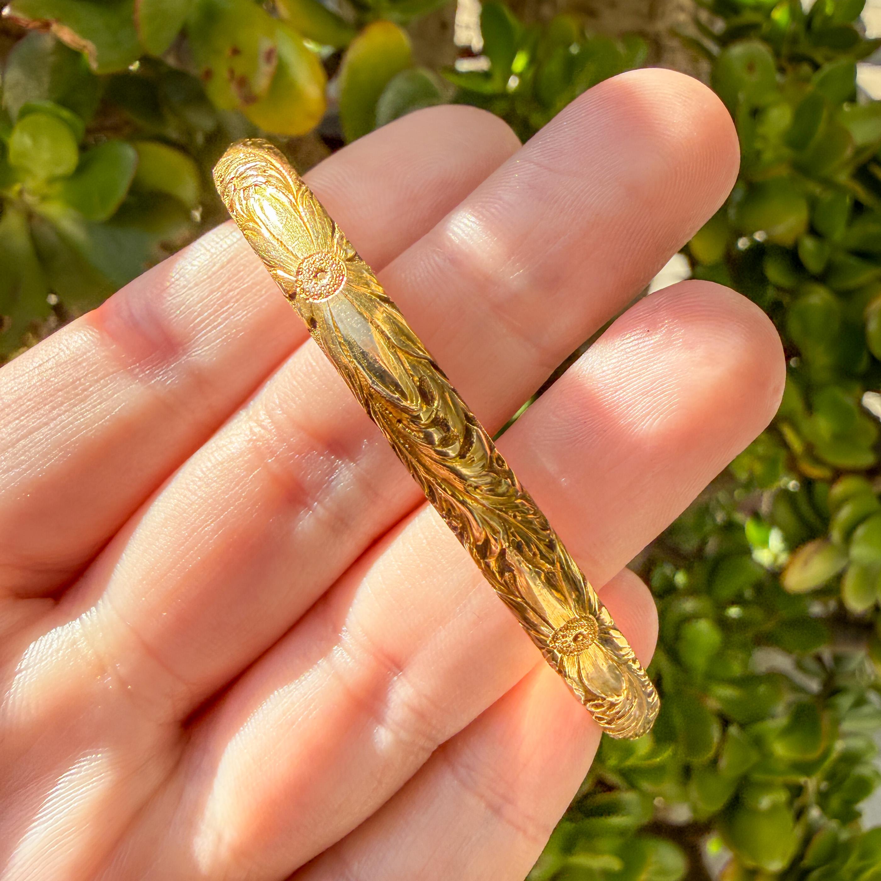 Art & Crafts 14k Gold Floral Bangle by Carter Gough & Co. 1910