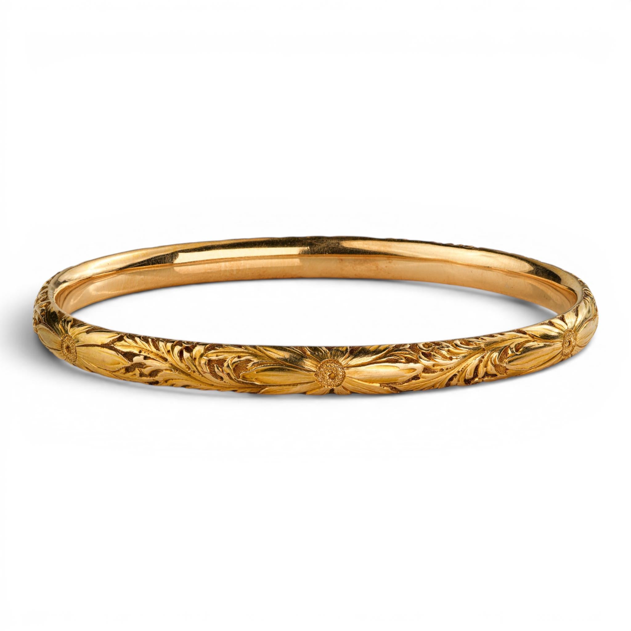 Art & Crafts 14k Gold Floral Bangle by Carter Gough & Co. 1910